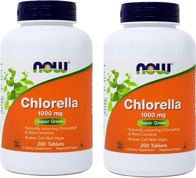 Now Chlorella Tablets 1000mg, 200 Tabs (Pack of 2) NonGMO