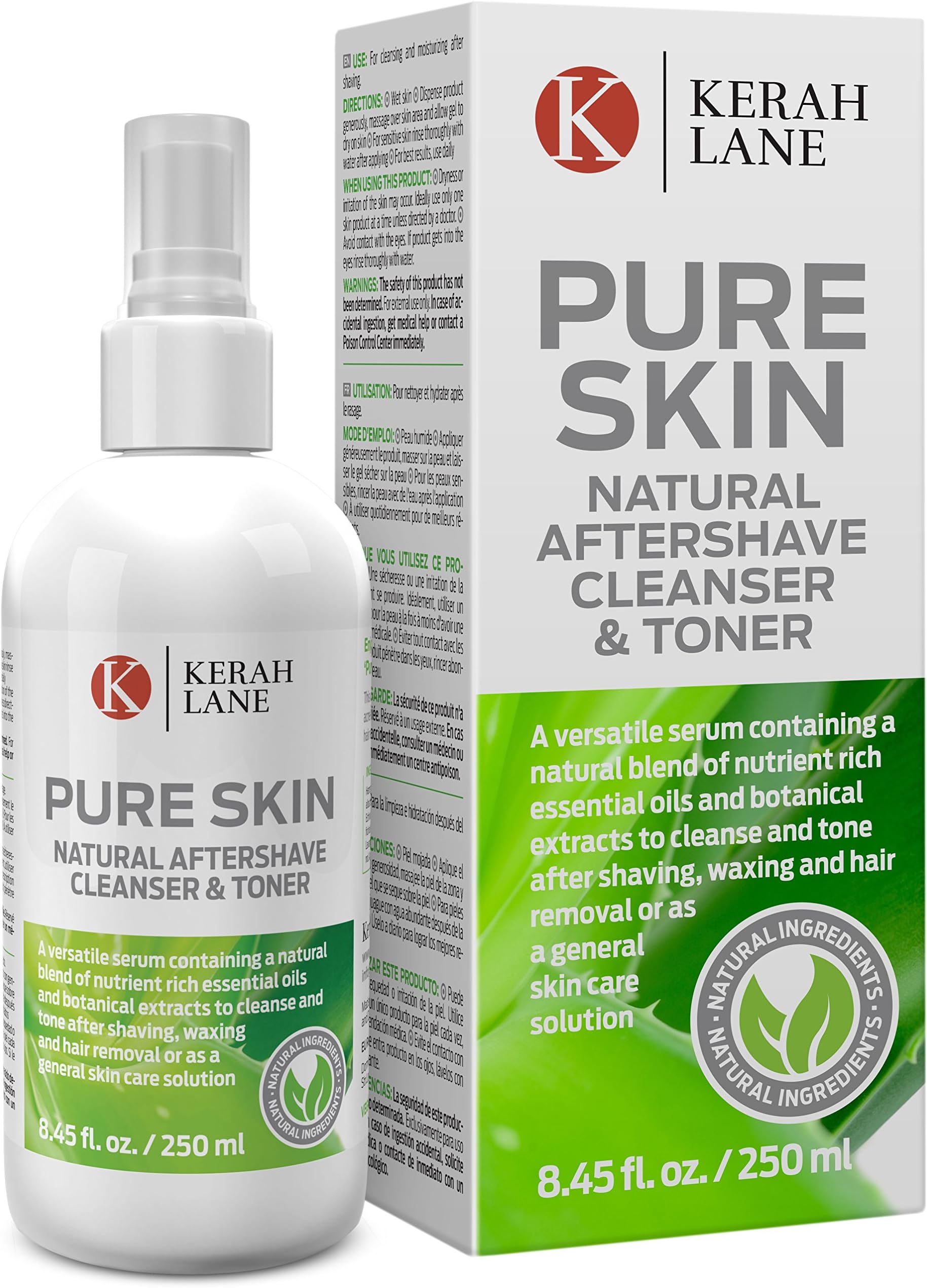 Pure Skin - Natural Toner & Cleanser for Treatment of Ingrown Hairs, Acne & Razor Bumps. Use After Shaving, Waxing & Hair Removal or as a General Skin Care Solution for Women & Men 8.45oz