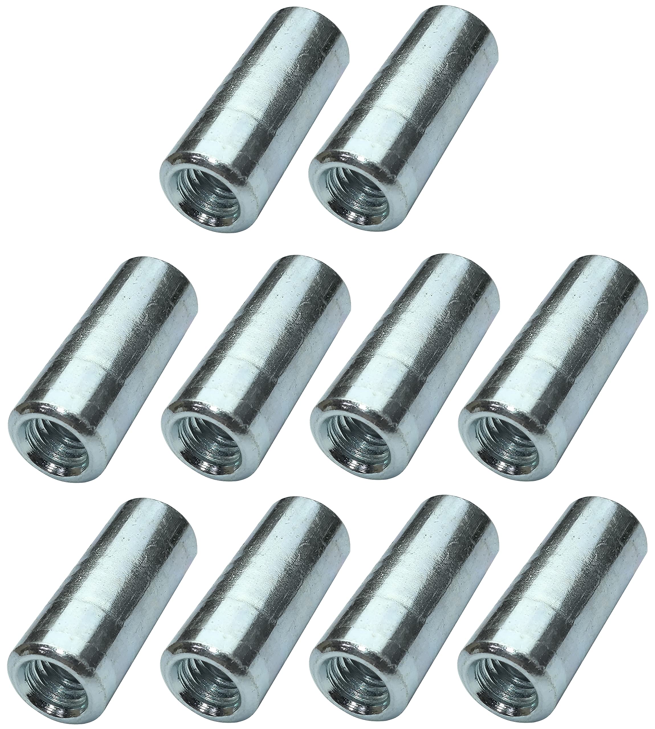 AERZETIX Tuercas Manguitos Acoplamiento M6x25x10mm, Juego de 10 | Roscados, Conexión Redonda Cilíndrica, Prolongador, Acero Galvanizado, C49628