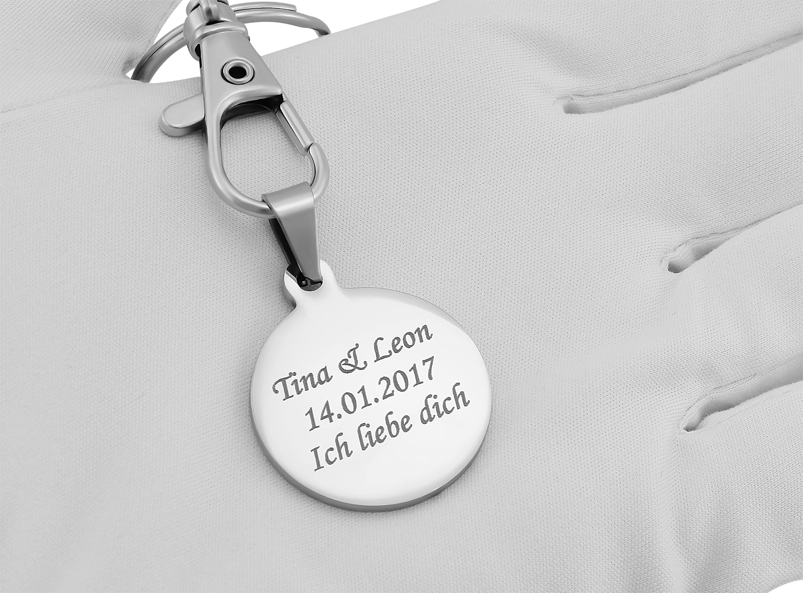 Schlüsselanhänger personalisiert rund | Schlüsselanhänger mit Gravur Edelstahl Silber | Personalisierte Geschenke für Mama Papa | Schlüssel Anhänger Text Name Datum