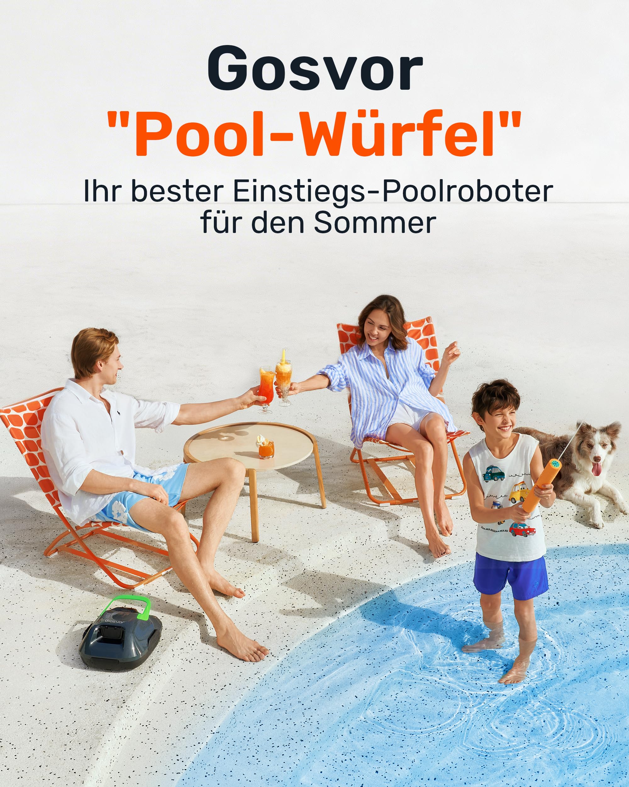 (Upgrade) Gosvor Poolroboter Akku, Bis zu 7200 LPH Effiziente Reinigung mit Power-Clean-Modus, Bis zu 90 Min., 3,4 KG Leicht, Einfach zu Bedienen & Warten, Poolsauger für Flache Böden bis 80㎡, Grün