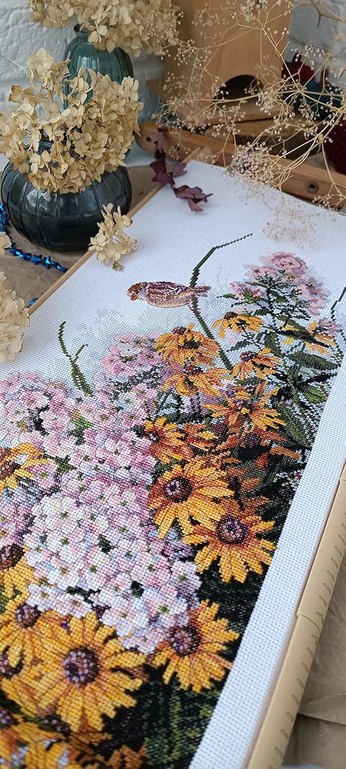 Merejka Counted Cross Stitch Kit Black Eyed Susans and Phlox
