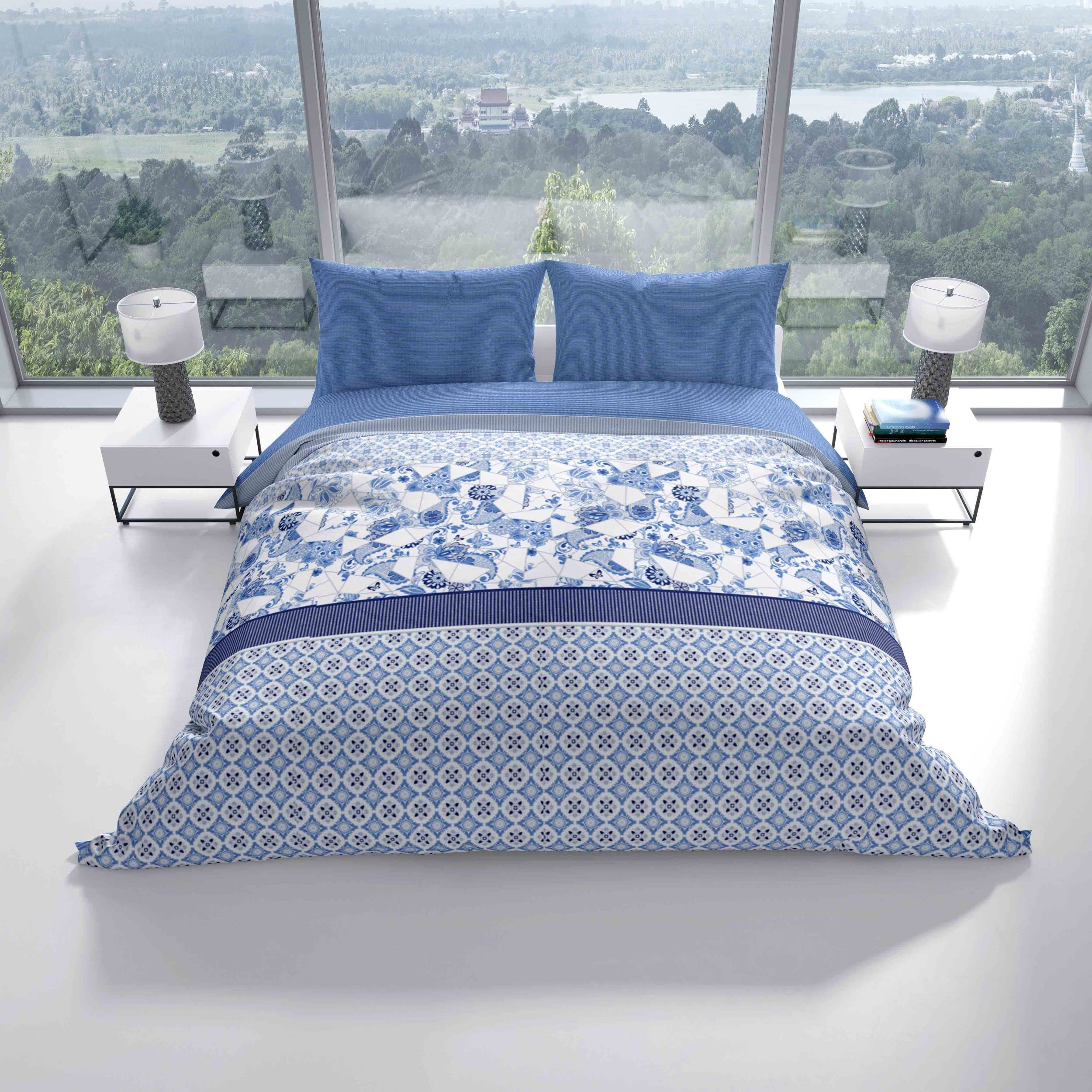Leonado Vicenti Bettwäsche 100% Baumwolle Set Blau Weiss Paisley Muster 135x200 155x220 200x200 200x220 Bettbezug Kissenbezug mit Reissverschluss