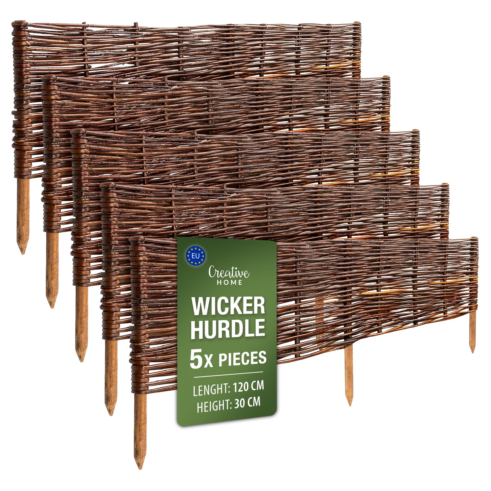 Creative Home 5 x Wicker Slat Fence Garden Fence | 120x30cm (+/-1cm) | Flower Bed Lawn Decorative Edging Fence Garden Screening | Privacy Border