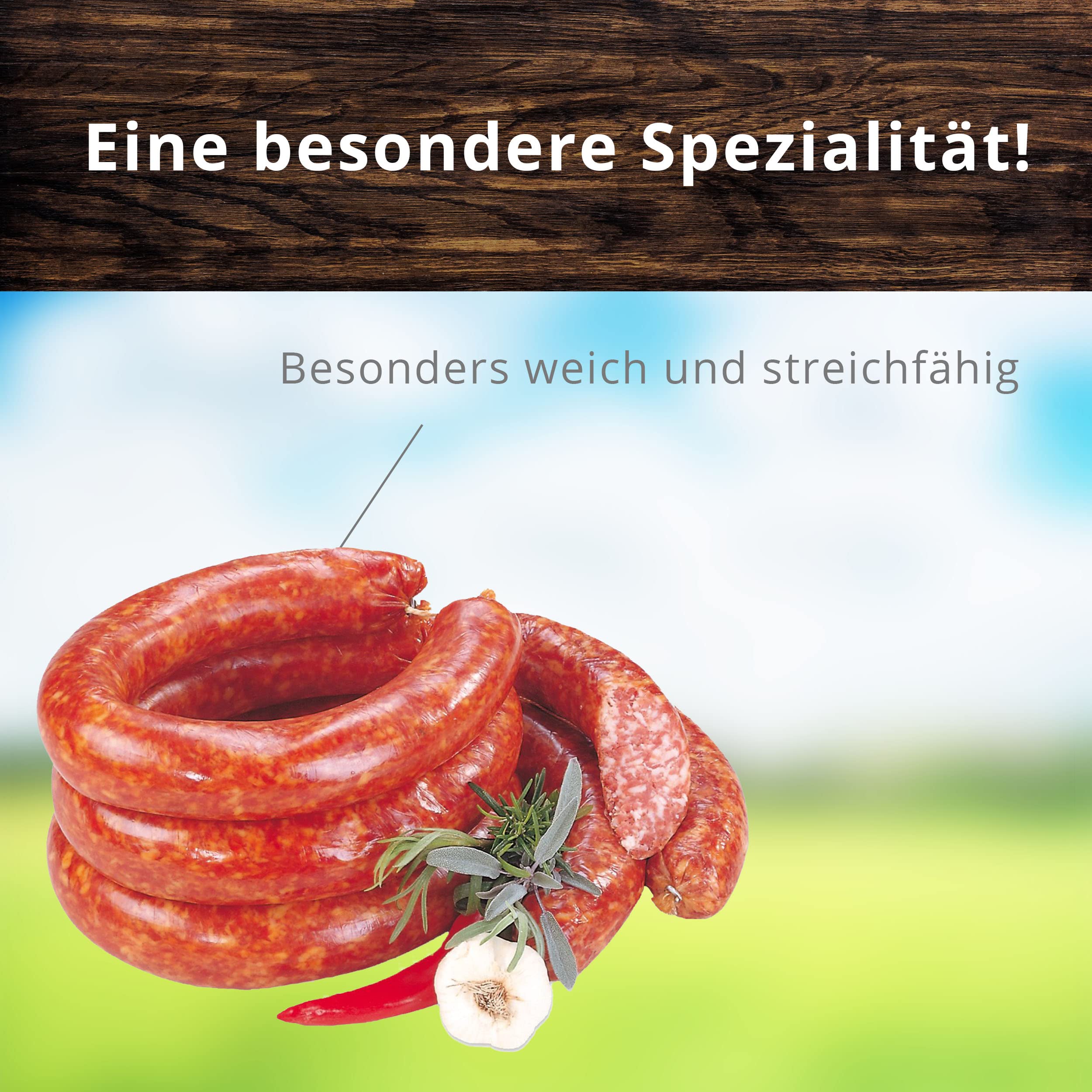 Grobe Mettwurst ca. 800g – Landmetzgerei Schiessl | Hausmacher Rohwurst aus eigener Herstellung