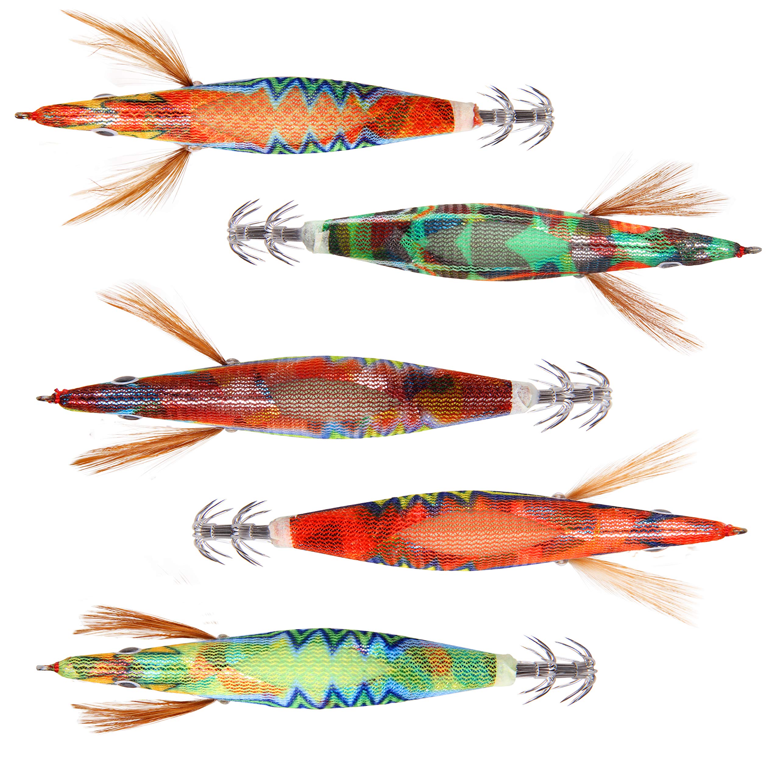 Esche da pesca per calamari esche luminose per gamberetti esche da pesca gancio Esche artificiali con doppia scatola di plastica, 10 Pezzi