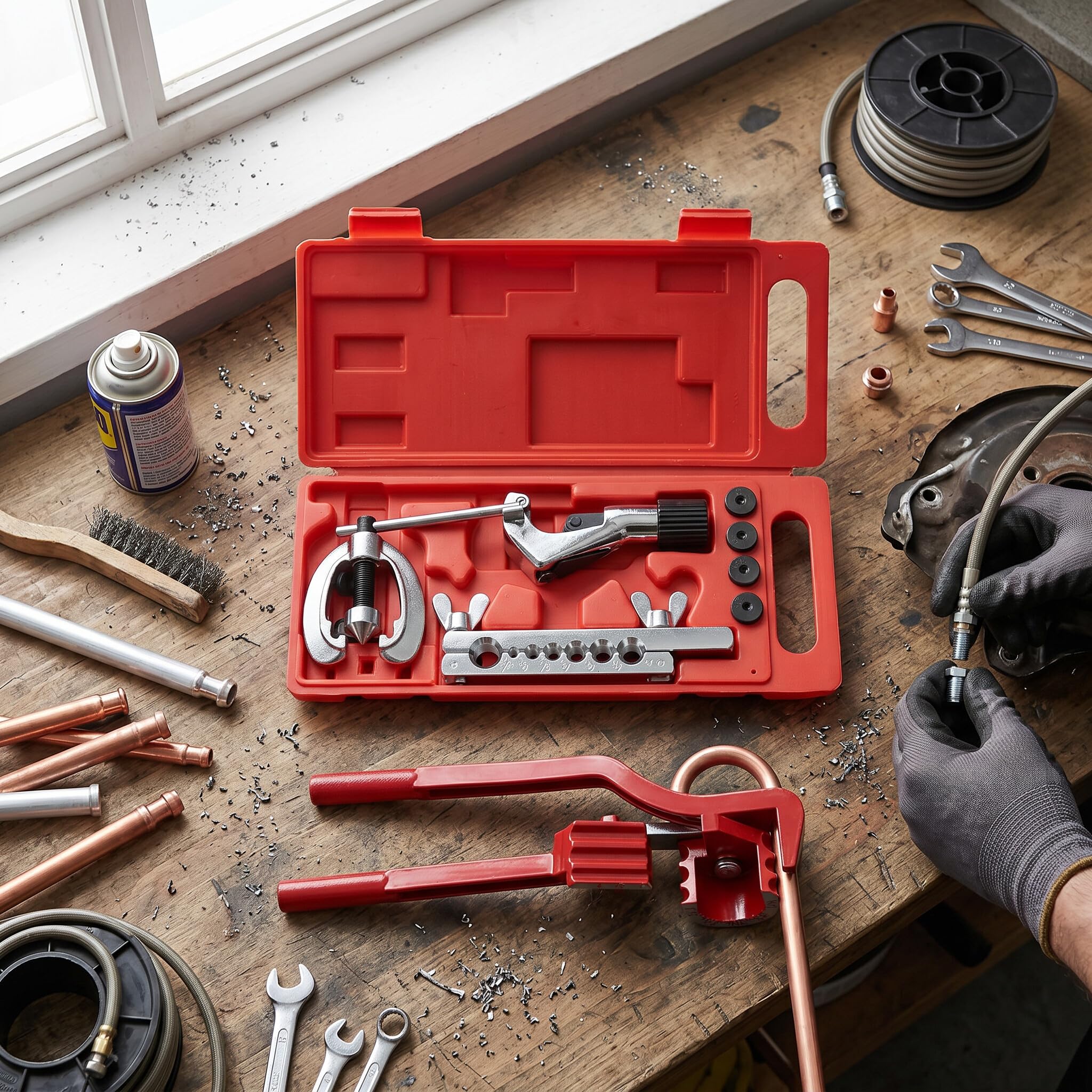 Estink Kit d'Outils Professionnel pour Évasement de Tuyaux de Frein, 11 Pièces, avec Pince à Cintrer, Coupe-tube et Étui de Rangement