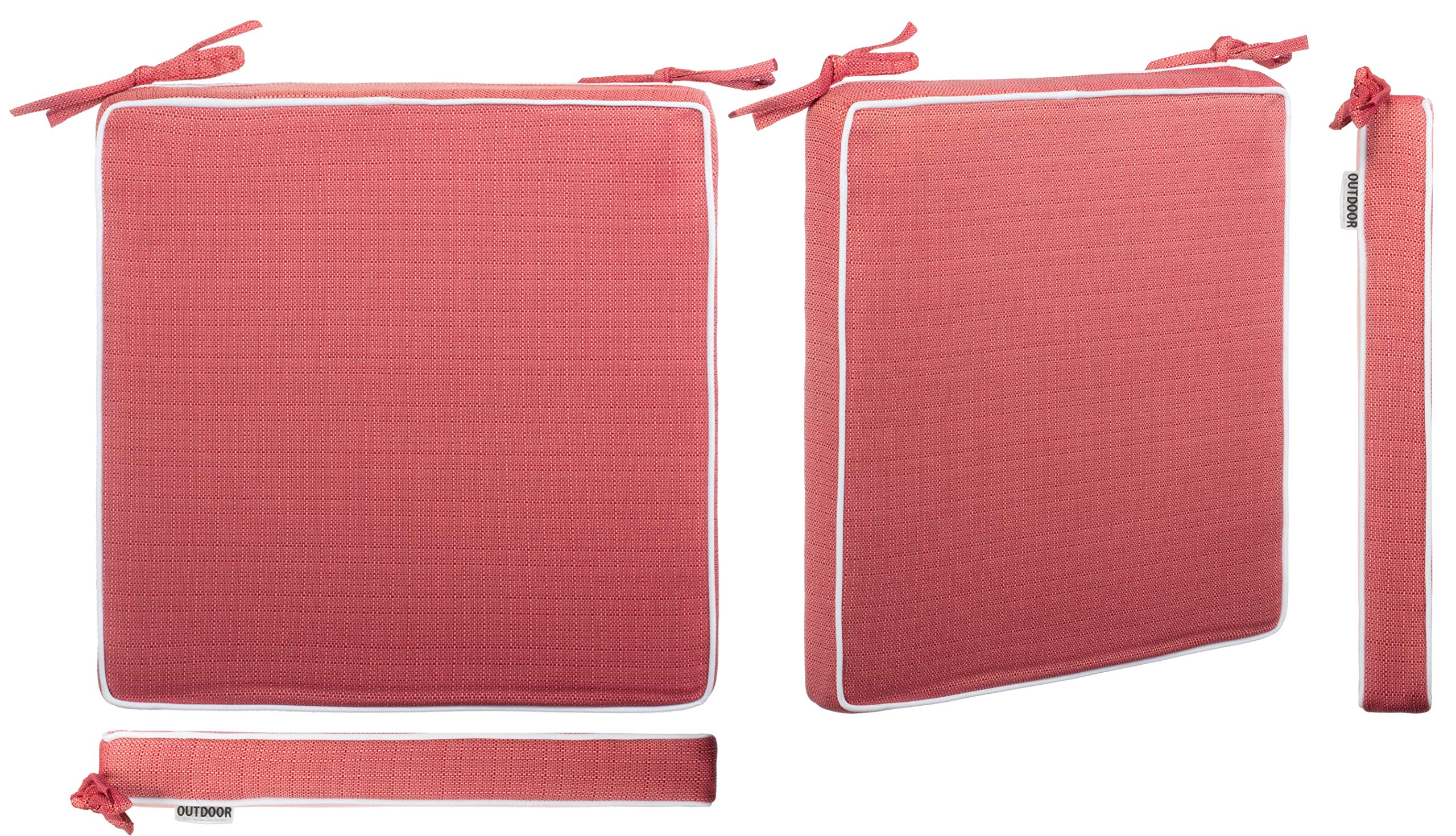 Brandsseller Set de 6 Cojines de asiento 40x40x4 cm – Cojine para silla repelente al Agua con Cintas de Sujeción aspecto de Lino – interior y exterior – Cocina,Terraza, Jardín – Rojo