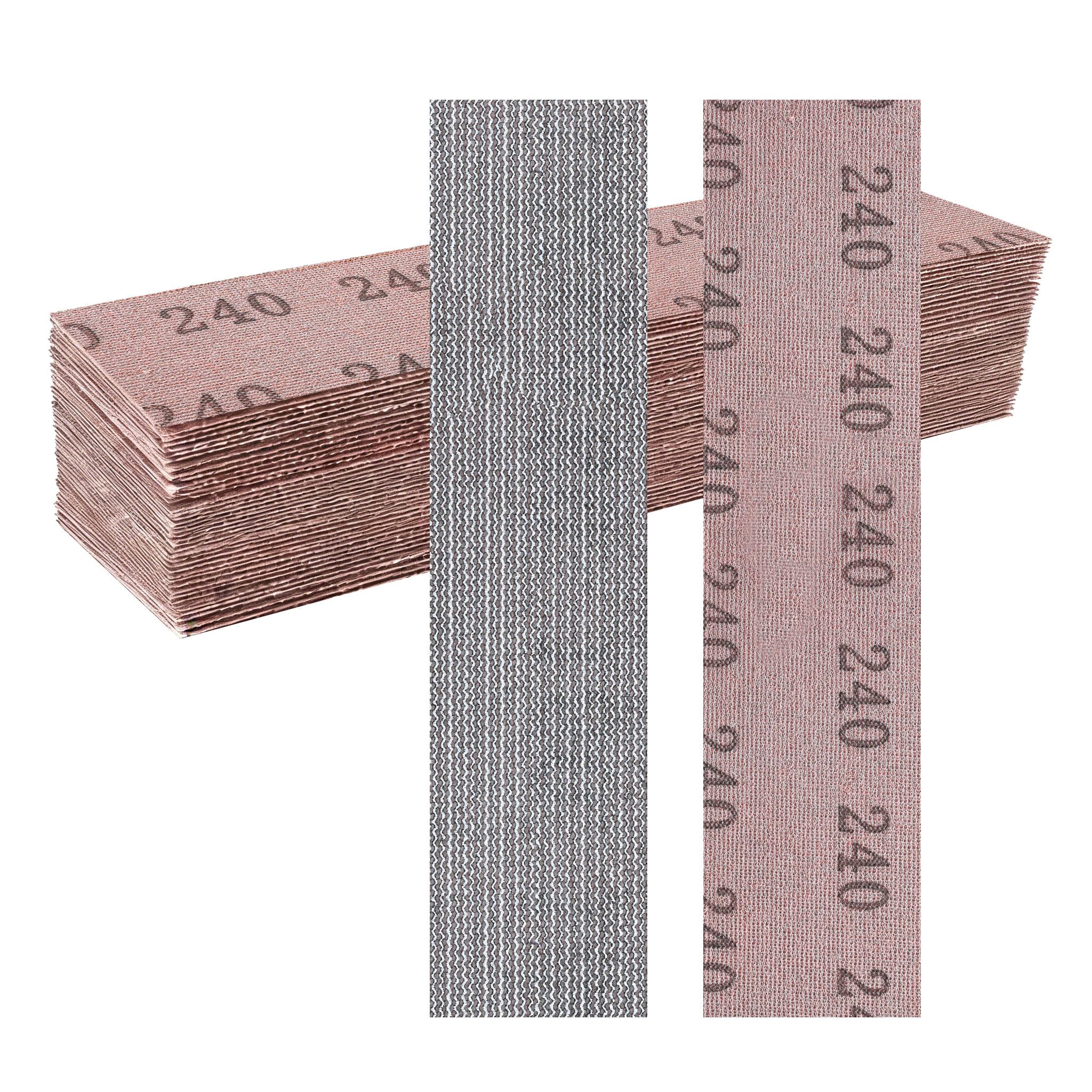 Tiras de lijado de malla 70x400 mm, cierre adhesivo duradera y alto rendimiento, 25 piezas, grano P240 para madera, masilla, barniz y plástico