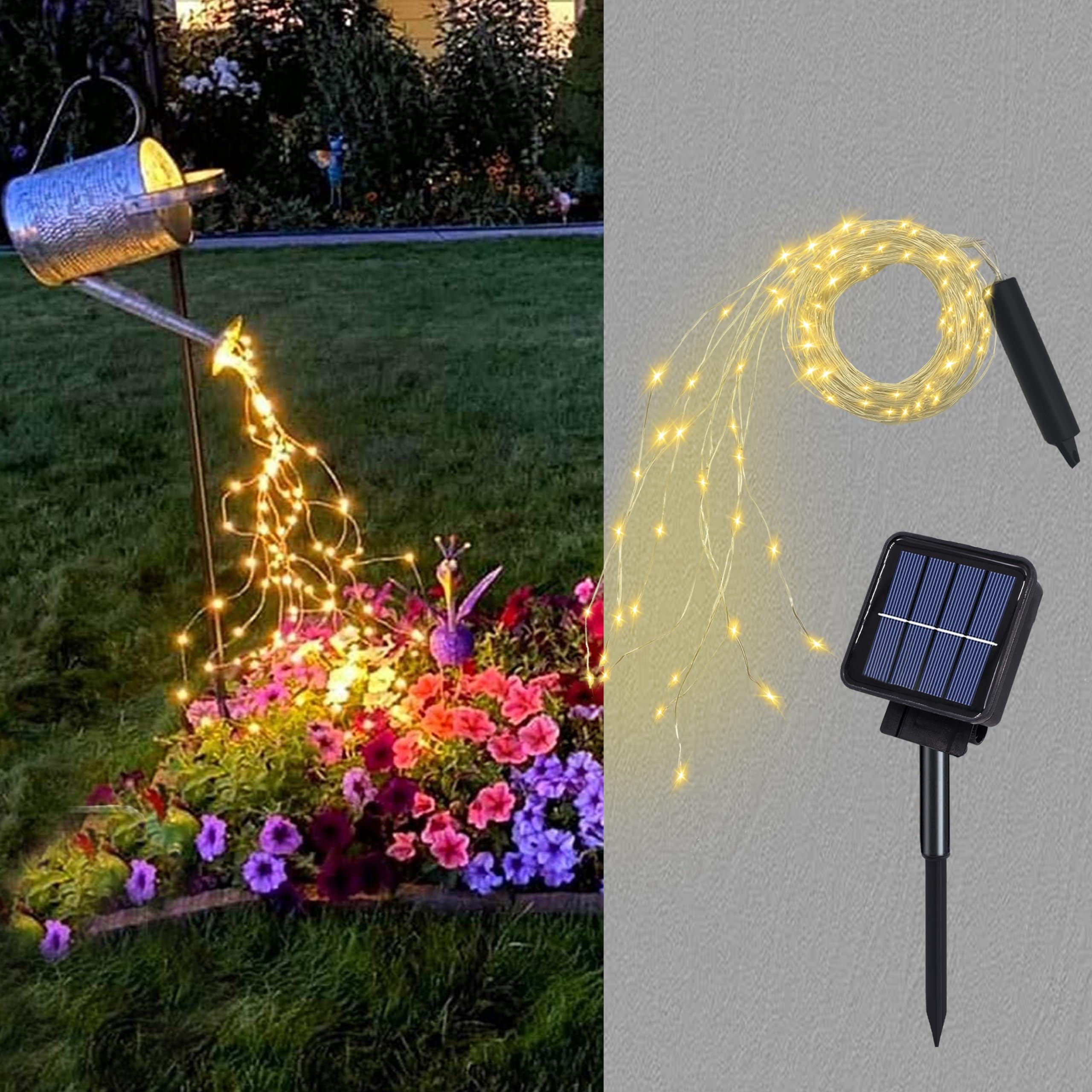 Solar Powered Garden Lights, Watering Can Outdoor Decor with 300 Warm White LEDs, Weatherproof Metal Solar Garden Decorations for Patio, Backyard, Fence, Pathway, Halloween & Christmas Lighting (10)