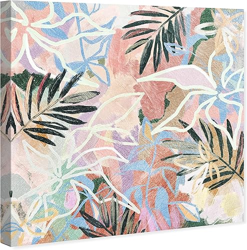 Miniatura 2 de Wynwood Studio Lienzo envuelto contemporáneo floral y botánico, abstracto de hoja de palmera, arte de pared para sala de estar, dormitorio y baño,