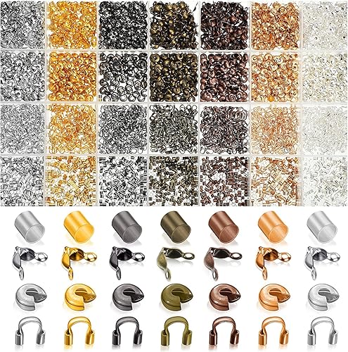 2100 piezas de tubos de latón para engarzar, puntas de cuentas de guardián, cubiertas de nudo para hacer pulseras, collares (colores surtidos)