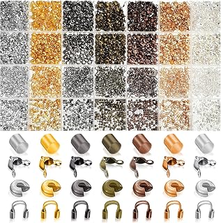 2100 Pieces Brass Tube Crimp Beads Wire Guardians Bead Tips Knot Covers for DIY Jewelry Bracelets Necklaces Making(Assorted Colors)