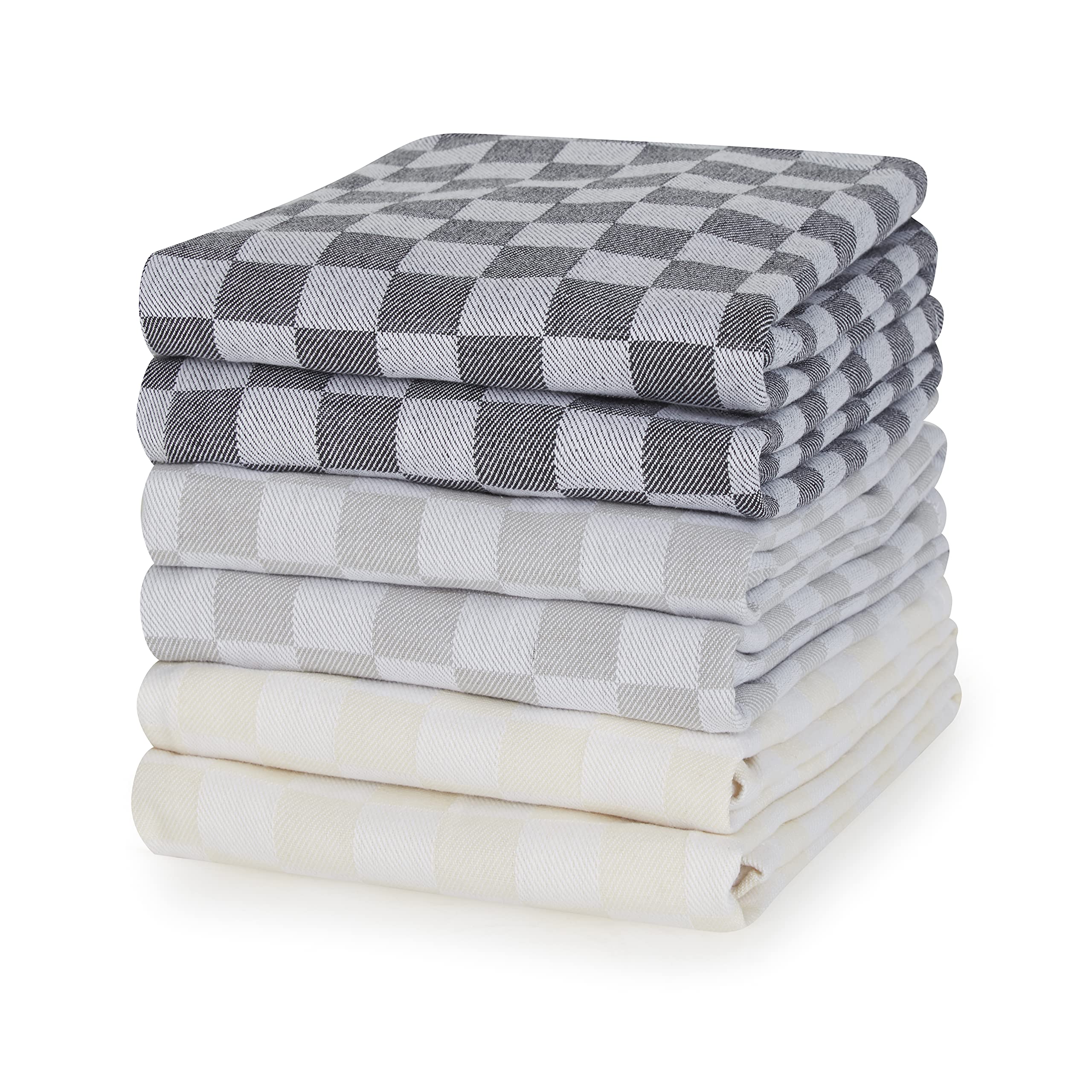 Sticky Toffee 100% Cotton Tea Towel - Black, Grey & Champagne Chequered Pattern, Pack of 6 | Kitchen Towel Set | Absorbent, Strong, Quick Dry | Home Dec & Bathroom Accessories