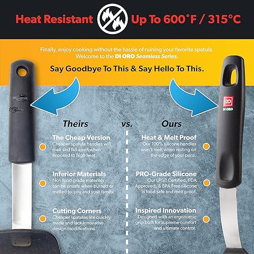 Miniatura 8 de DI ORO Chef's Choice - Juego de 7 cucharas y espátula de silicona para cocinar a 600  F resistente al calor, apto para lavavajillas, grado