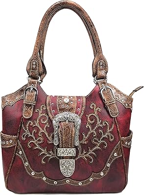 Zelris American Albino Western Floral Buckle Conceal Carry Women Tote Purse Handbag (Red)