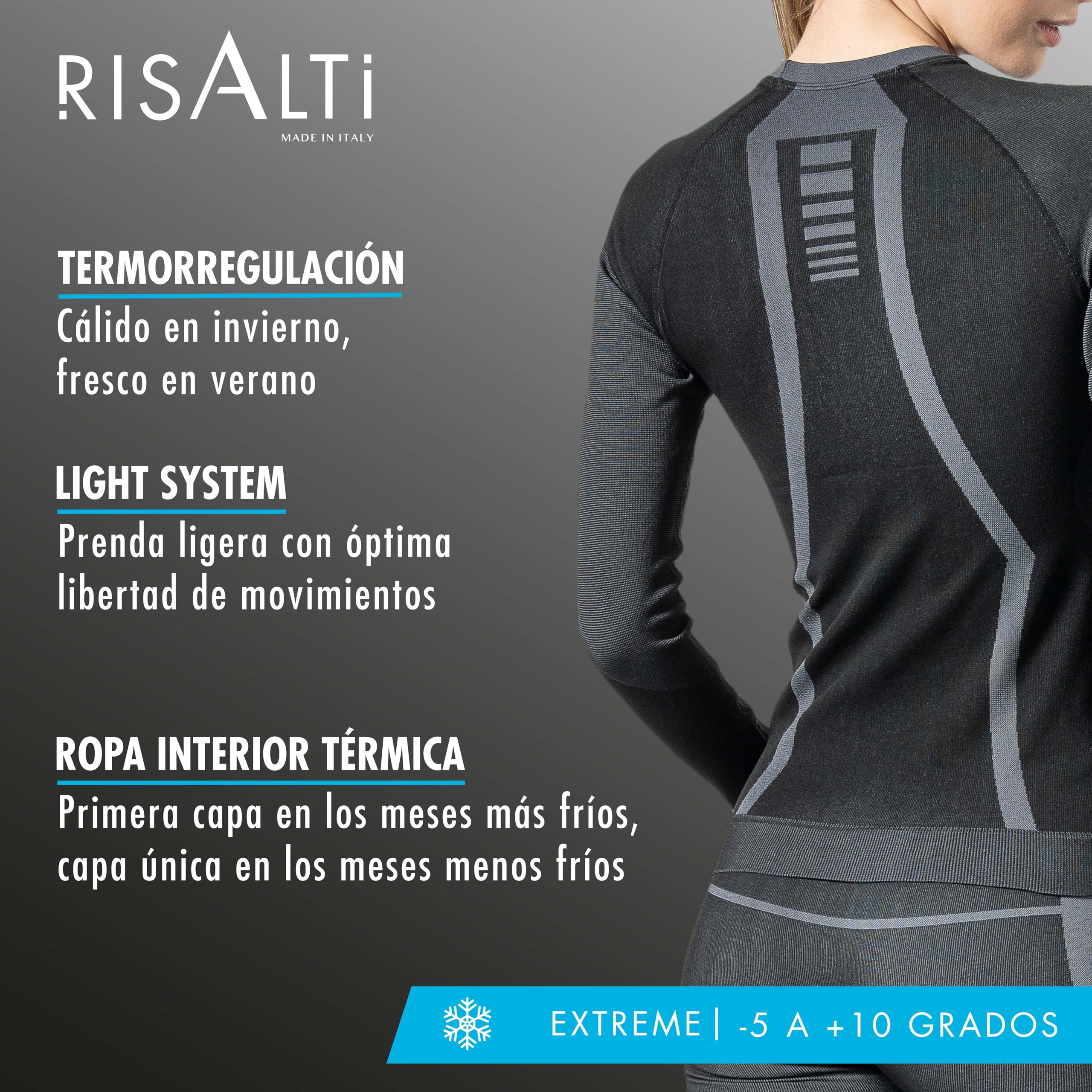 Risalti Camiseta Termica Hombre y Mujer Extreme Unisex - Camiseta Manga Larga Mujer y Hombre, Camiseta Termica Mujer y Hombre Transpirable, Ropa Termica de Invierno Sin Costuras - Made in Italy
