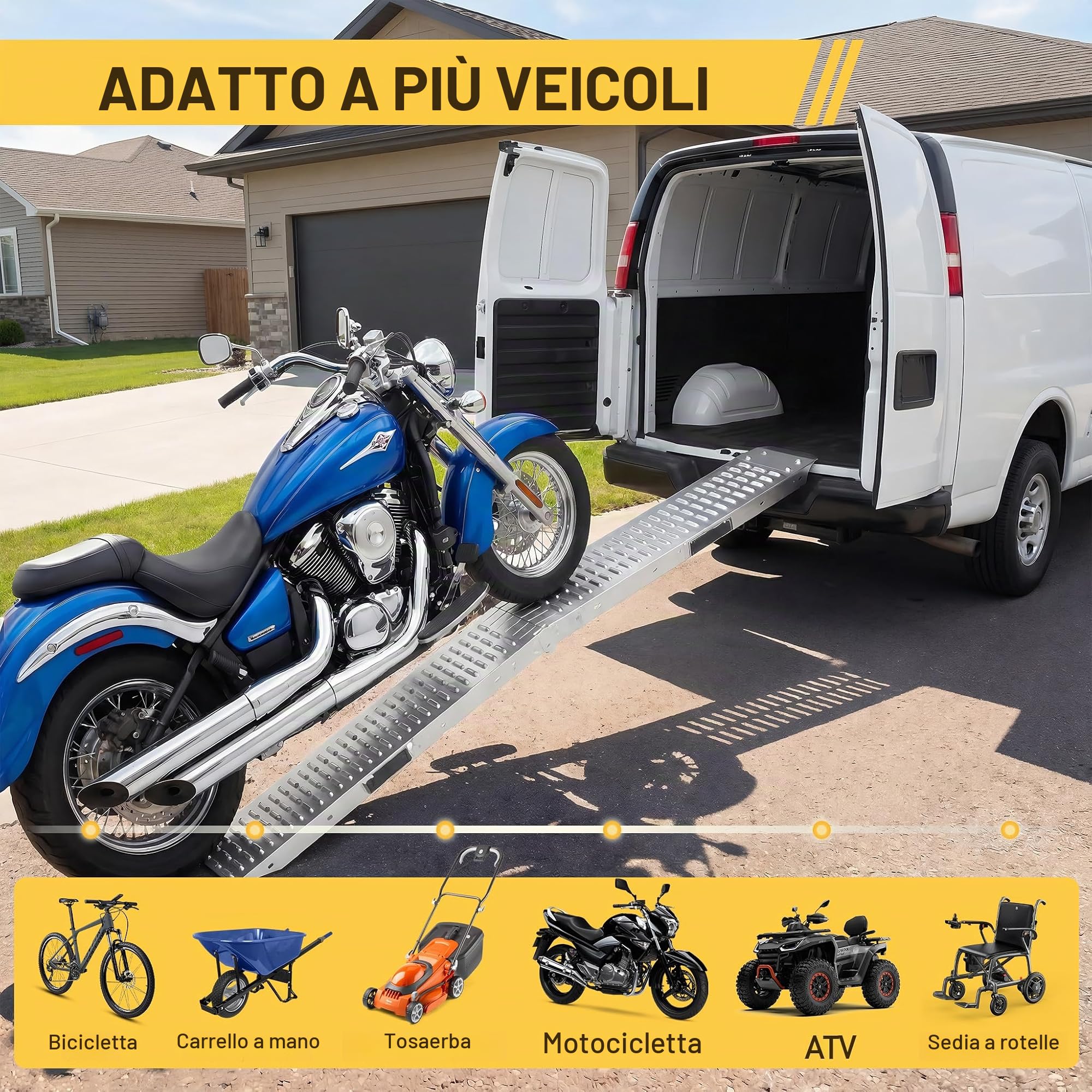 Froadp 2x Pieghevoli Rampe di Carico per Auto Coppia di Rampe con Antiscivolo Zincata Rampa di Accesso Marciapiede per Veicoli Motociclistici ATV Auto Moto Carico Massimo 400KG (180x22,5x4,5cm)