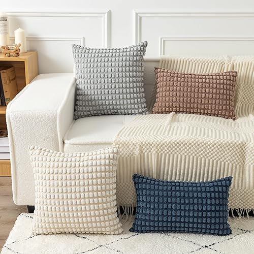 Miniatura 6 de UGASA - Juego de 2 fundas de almohada de pana suave y bohemia, fundas decorativas de primavera, fundas de cojín granulares de felpa grande para