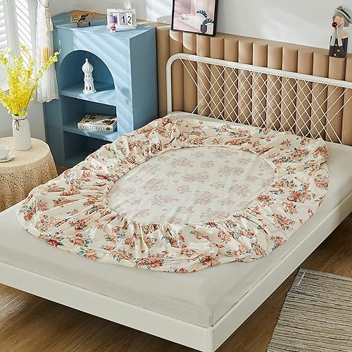Miniatura 4 de FADFAY Juego de sábanas de rosas tamaño matrimonial, elegante juego de sábanas florales beige vintage, ropa de cama de casa de campo de peonía 100%