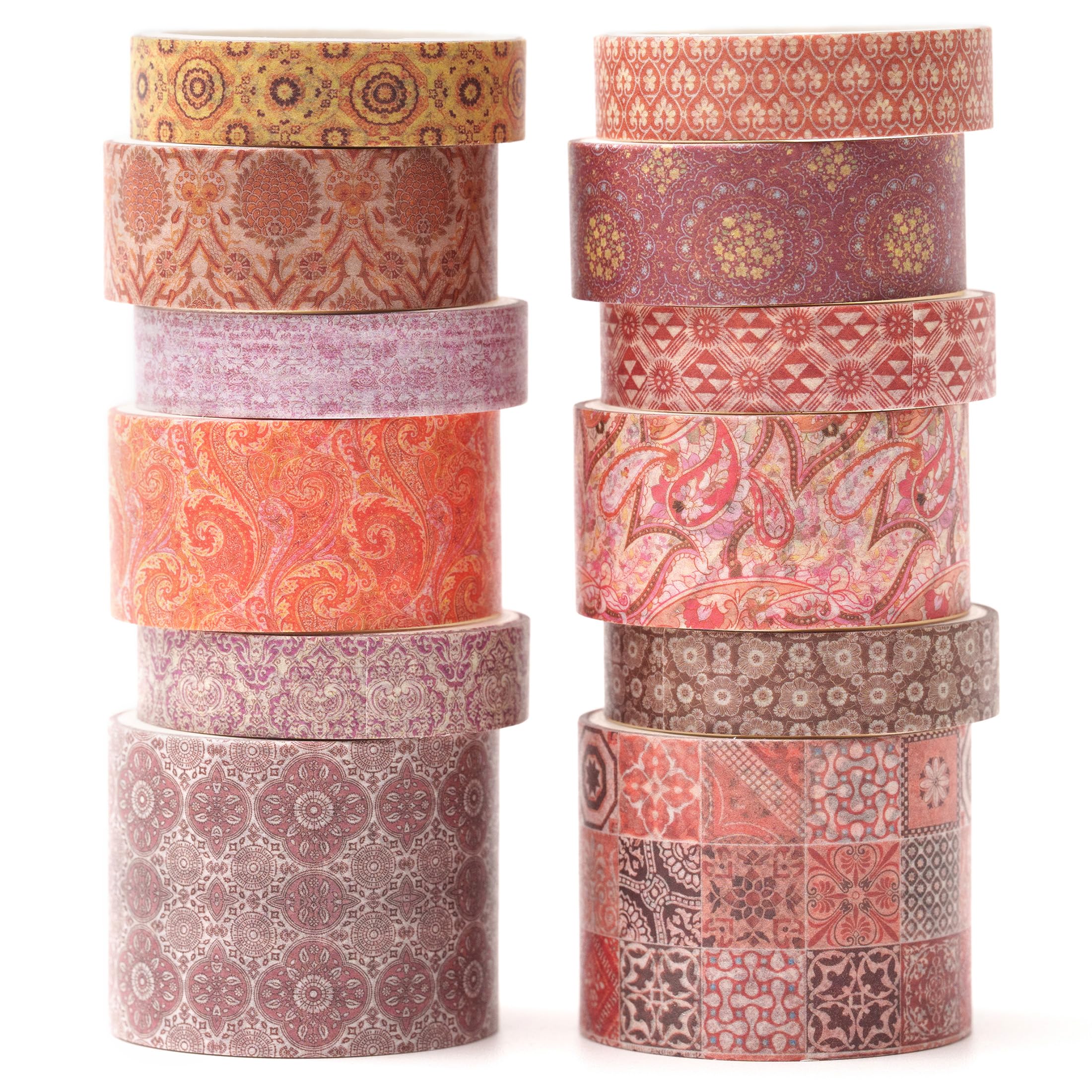 Songdao 12 Rolls Exotic Charm Washi Tape Set Floral Arts Adhesive Tapes Geometric Garden Decorative Masking Tape Sets for Craft, Kids, Scrapbook, DIY,