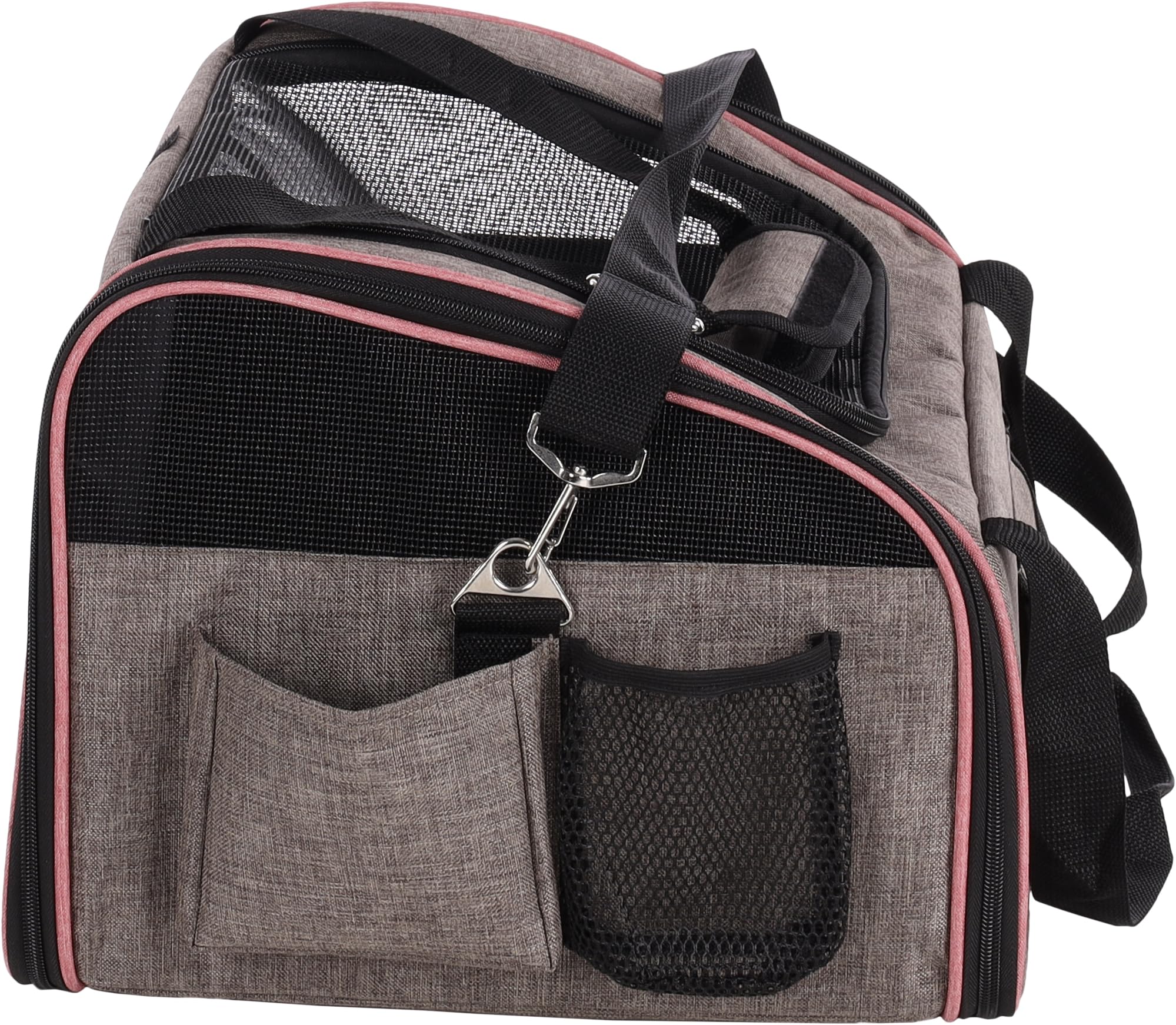 Flamingo Siège Auto pour Chiot Xenophon Taupe - 44x37,5x29,5cm - Cadre renforcé et Pliable avec Boucles pour Ceinture de sécurité - Sangle réglable avec Mousqueton