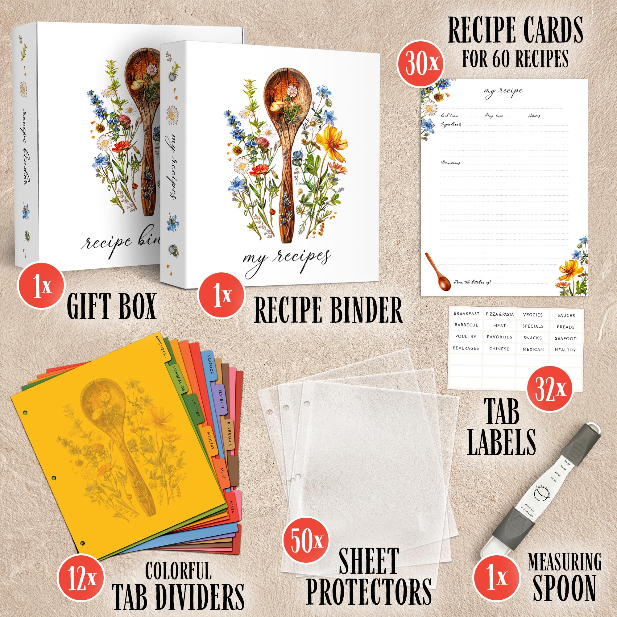 Libro di ricette per tutte le stagioni, ricettario incluso con raccoglitore per ricette, ricettario di qualità da scrivere nelle proprie ricette, pratico raccoglitore per ricette con