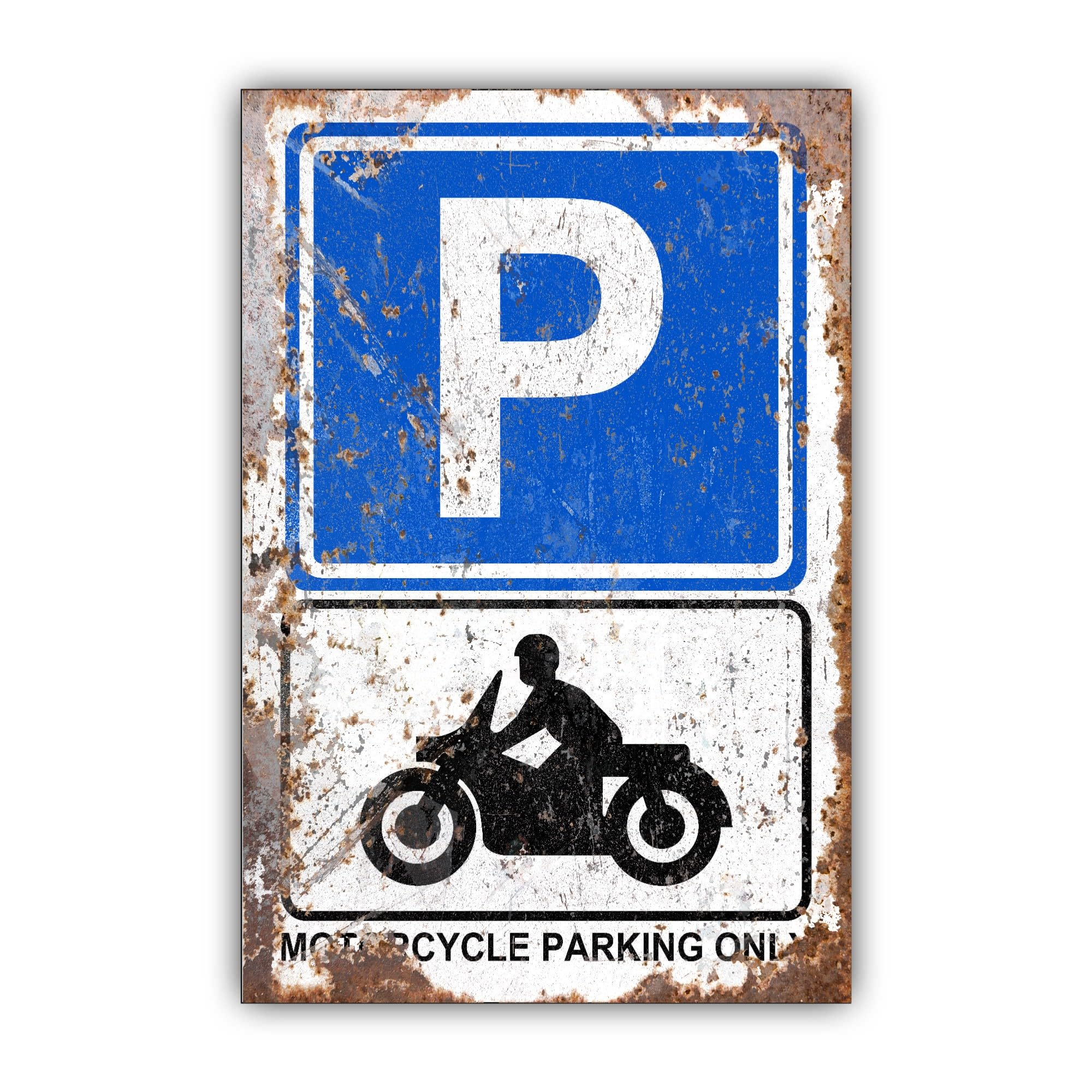 Targa in metallo con scritta "Motorcycle Parking Only" (Distressed, 60 x 42 cm)