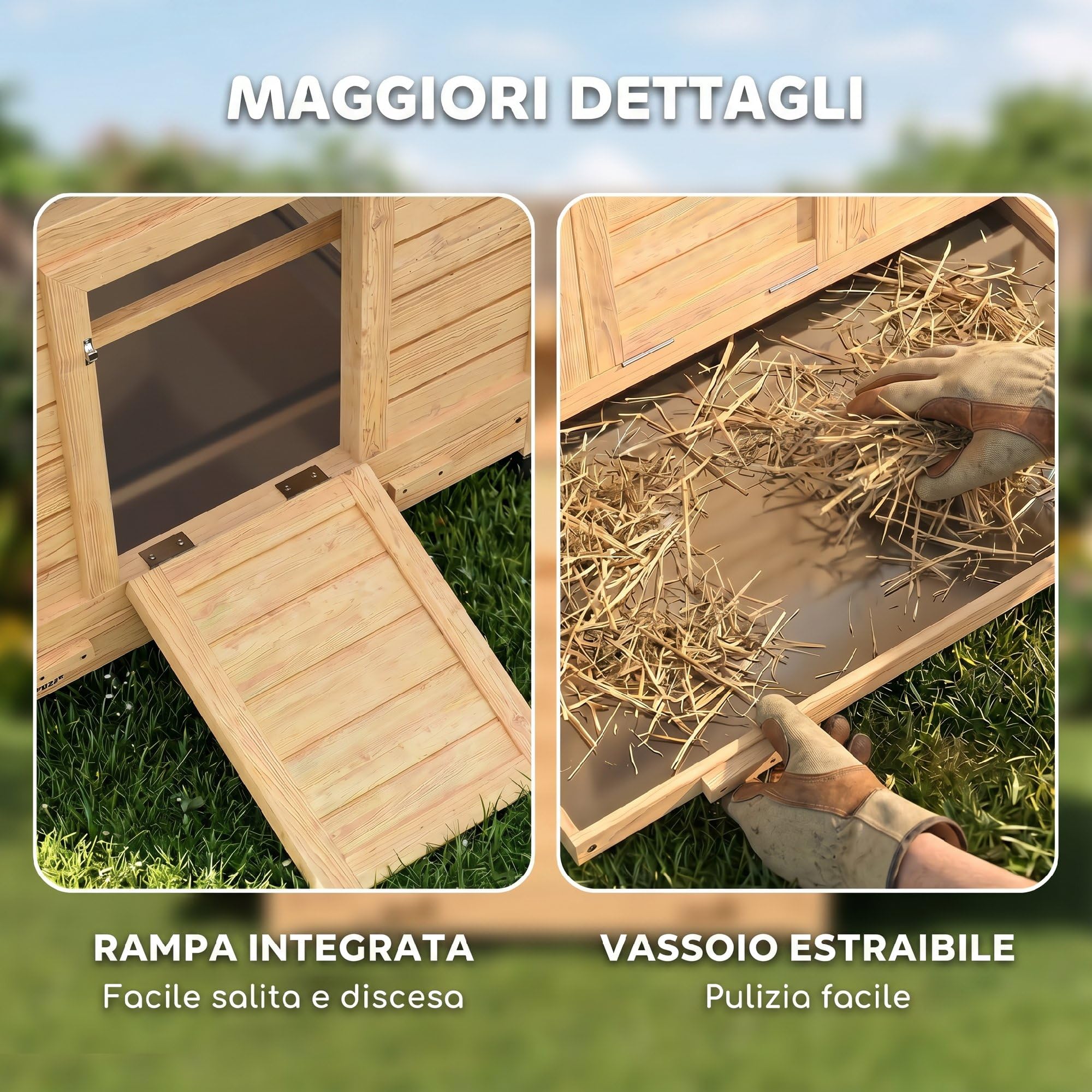 PawHut Pollaio in Legno con 2 Nidi, Pollaio per Galline da Esterno con Tetto Apribile Impermeabile, Vassoio Estraibile e Trespoli, Casetta per 2-4 Galline, Anatra, Giardino, 150x100x96.5 cm, Giallo