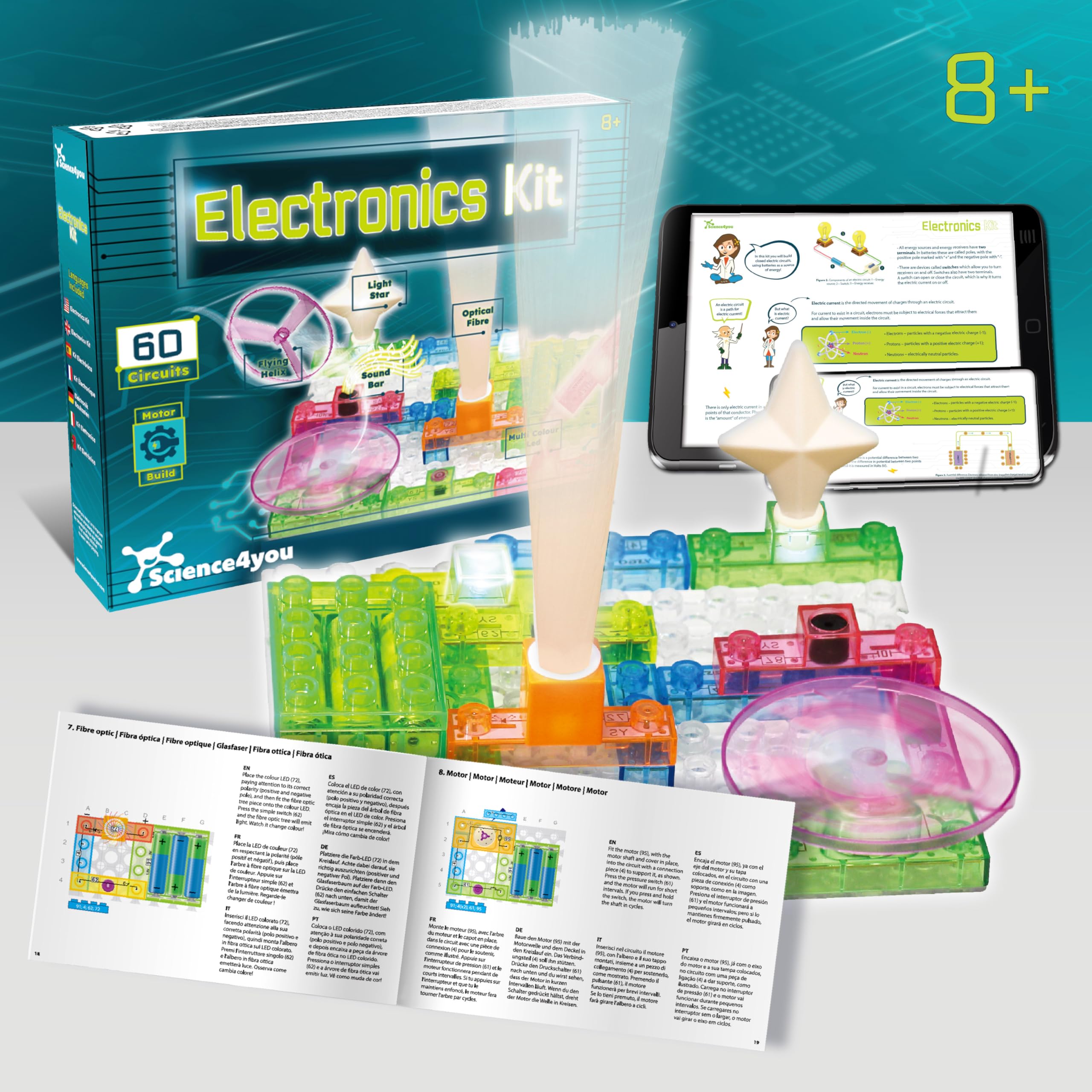 Science4you Kit di Elettronica per Bambini – Set di Circuiti, Kit Robotico, 60 Esperimenti con Motore incluso, Giocattoli Stem, Giocattoli Elettronici ed Educativi per Bambini e Bambine di 8 9 10 11+