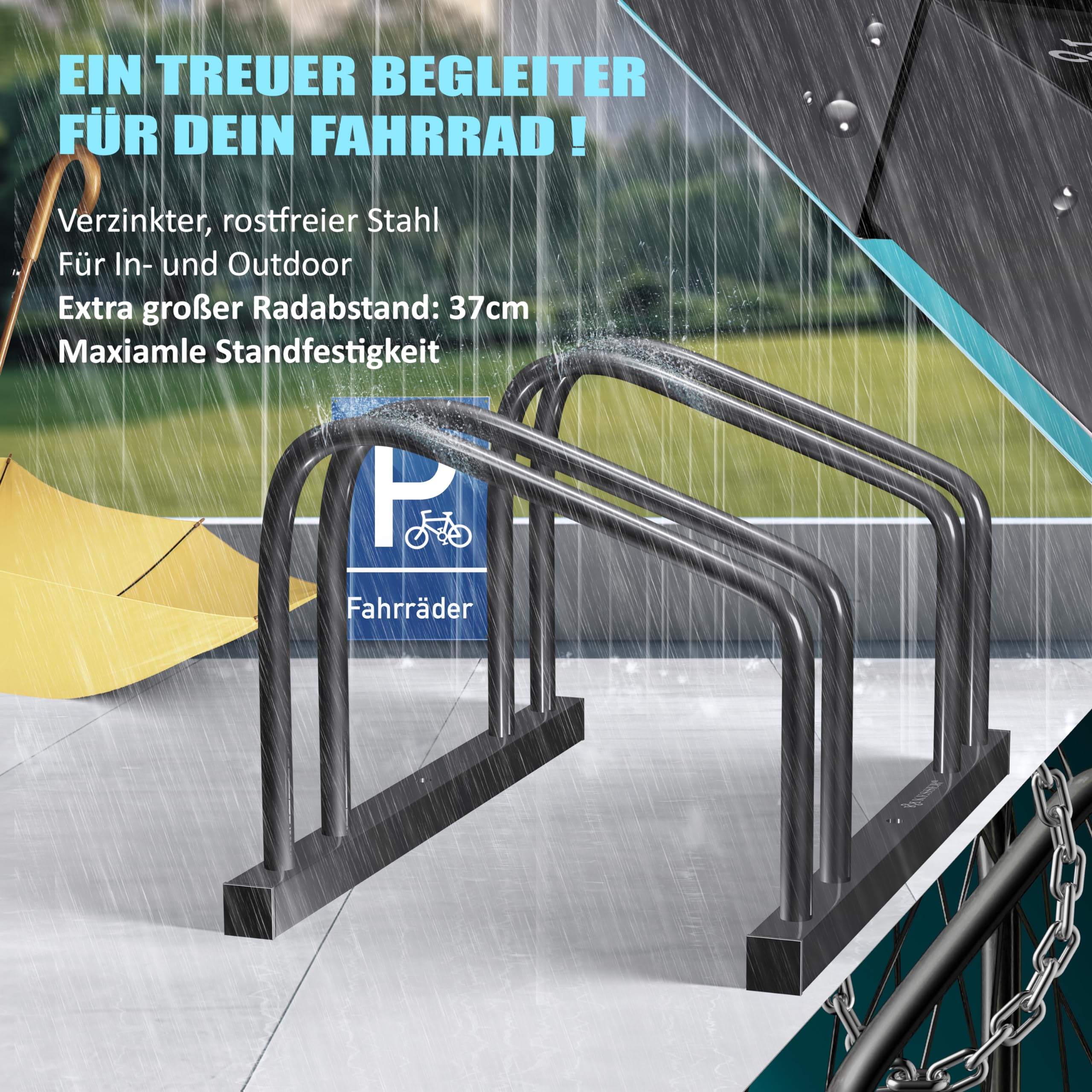 KESSER® Rastrelliere per Bicicletta con targhetta di parcheggio, Supporto Multiplo con Distanza di 37 cm, per Pneumatici di Larghezza 30-65 mm, Supporto per Bicicletta,