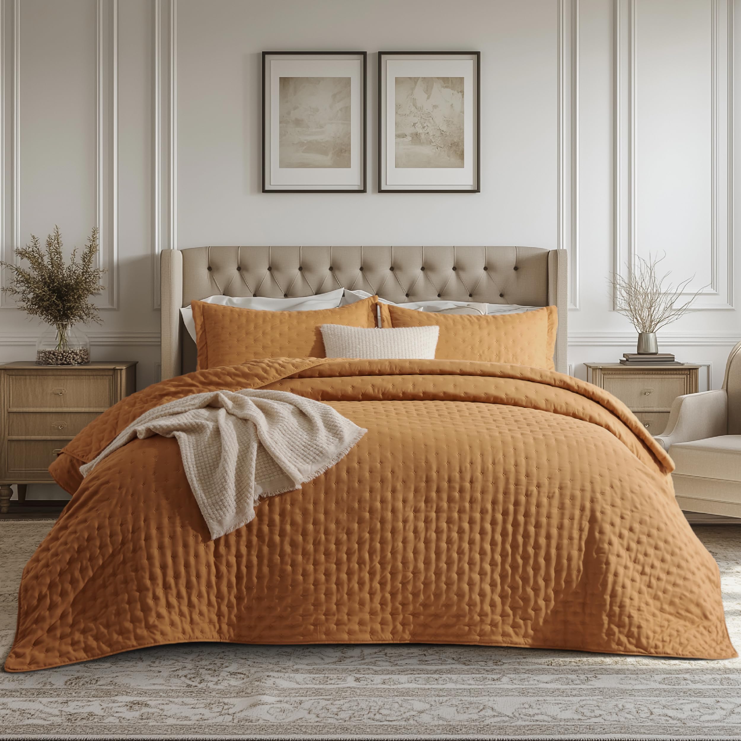 Bedsure Boho King Quilt - Ultra Soft Quilt Bedding for Fall Bedroom Decor, Lightweight All-Season King Size Comforter, Honey Ginger Fall Bedspread Coverlet 106x96 Inch
