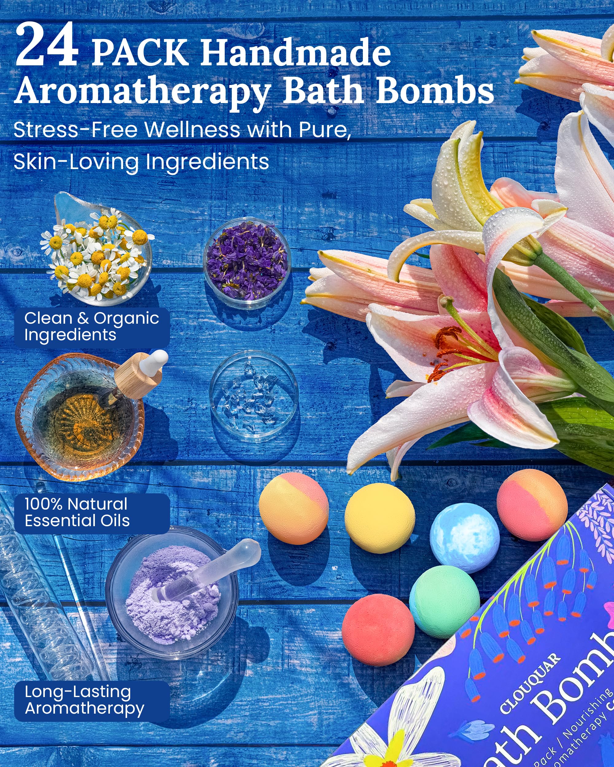 24 bombas de baño de aceite de cáñamo para mujer, kit de spa natural
