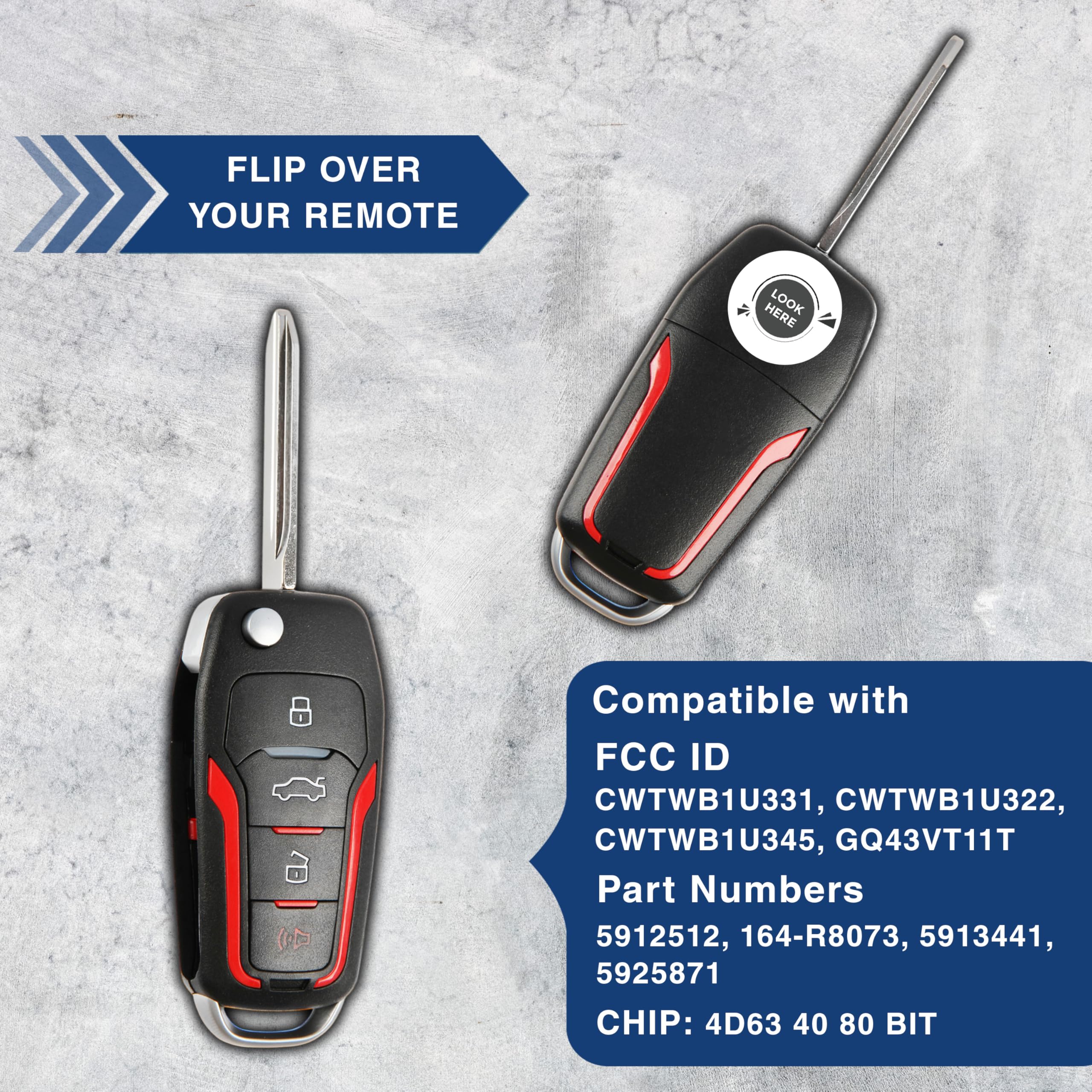 Flip Key Fob Remote For Ford Mustang 2005-2014 – Keyless Entry Replacement With Trunk Release