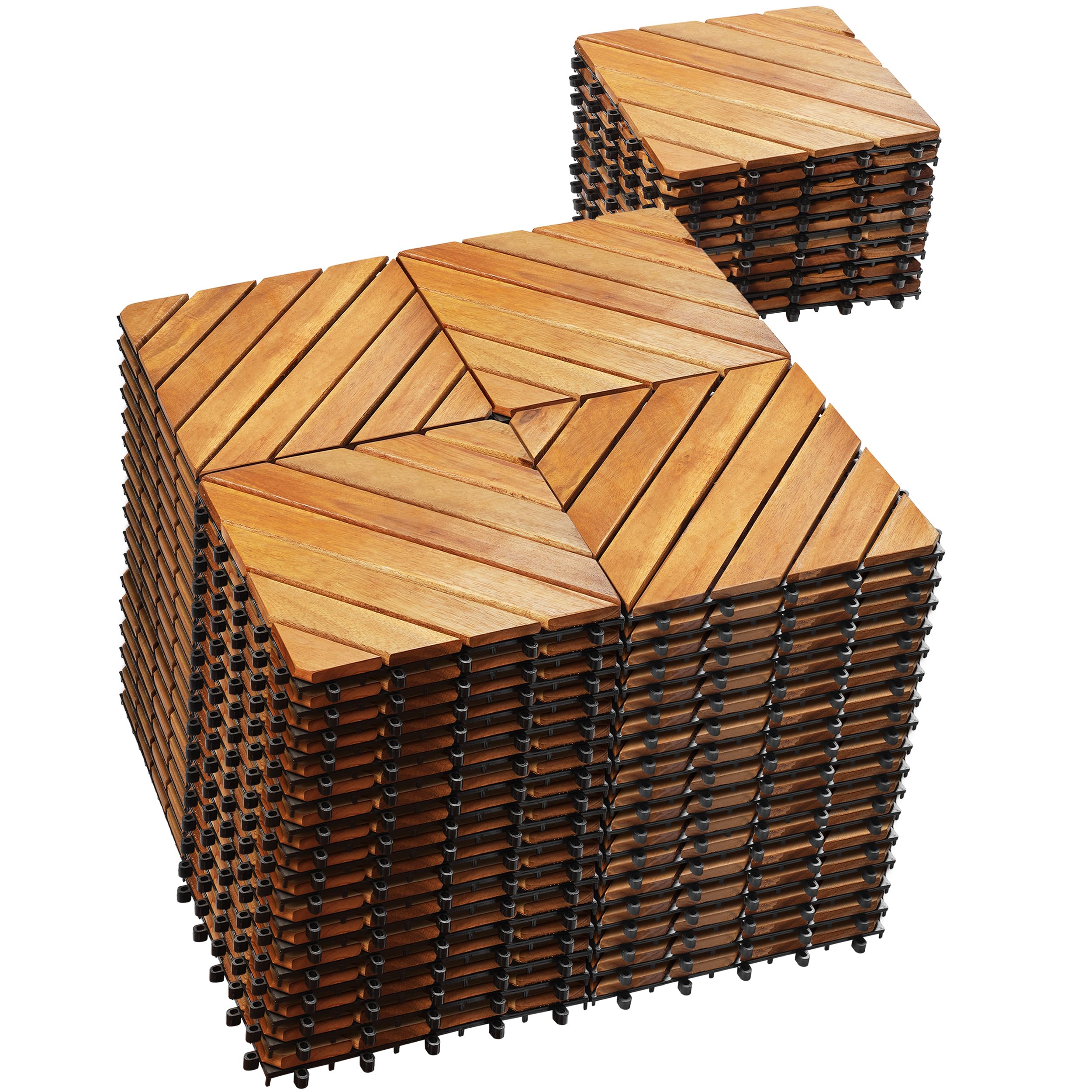 PrimeZone 81 PCS Solid Acacia Wood Interlocking Patio Deck Tiles - 12" x 12" Indoor Outdoor Waterproof Flooring Tiles for Balcony, Backyard & Poolside
