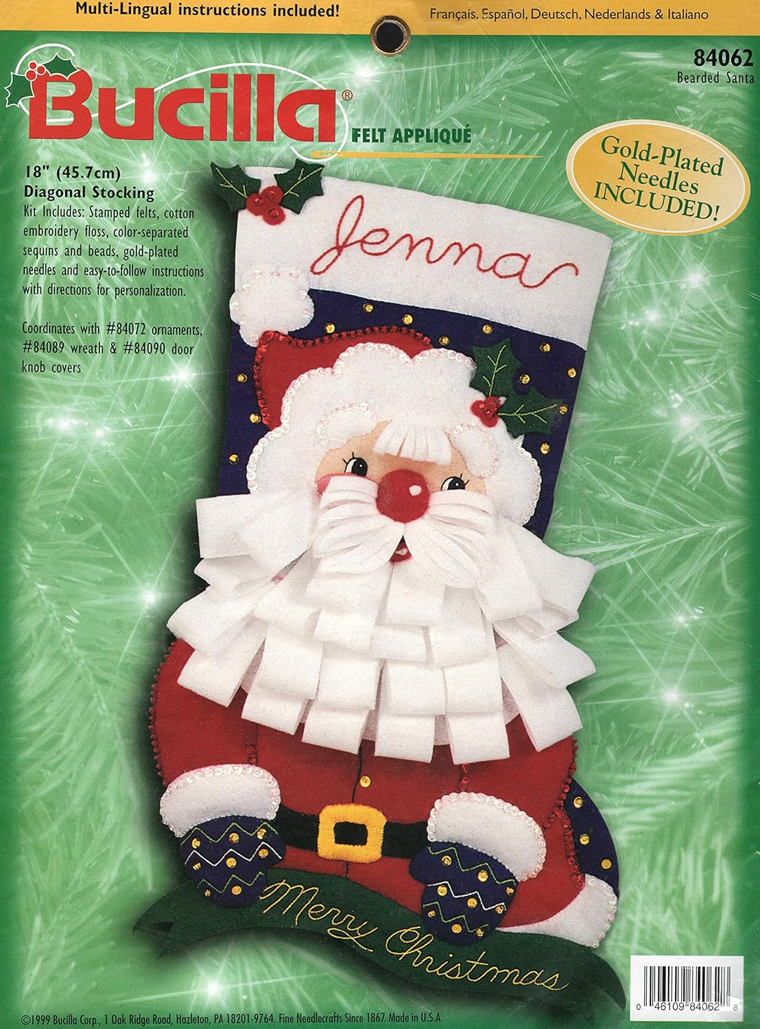 Bucilla "Bearded Santa" Felt Applique Stocking Kit 84062