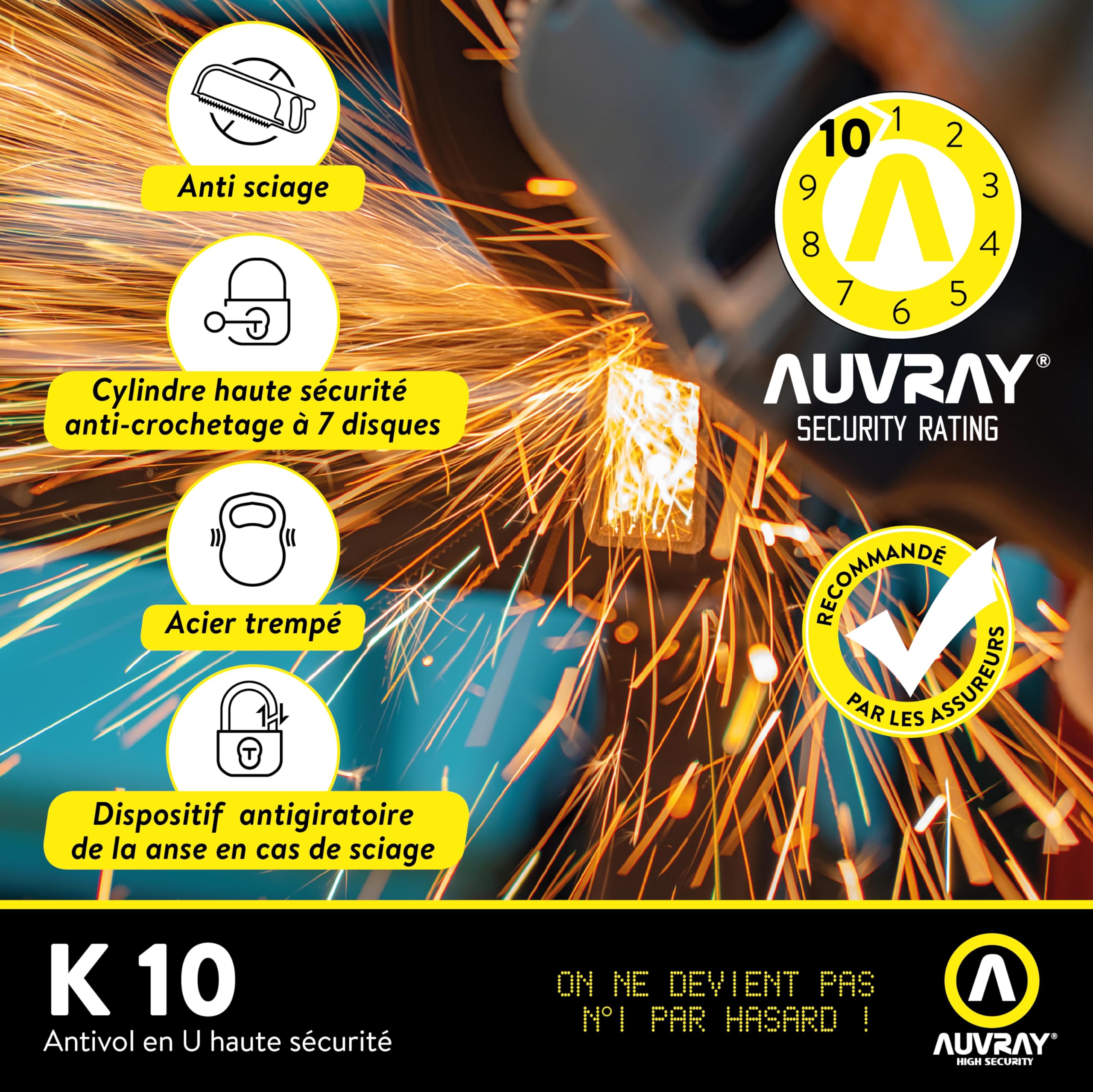 Auvray K85250MAUV zabezpieczenie przed kradzieżą motocykla, Black Yellow, 85X250
