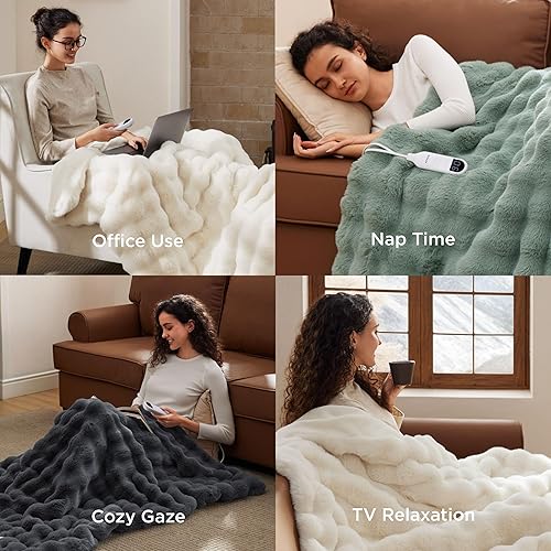 Vista 229 de Bedsure GentleSoft - Manta térmica eléctrica, suave manta eléctrica de franela acanalada, calefacción con 4 ajustes de tiempo, 6 ajustes de calor