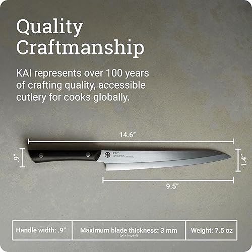 Miniatura 5 de Kai PRO - Cuchillo Yanagiba de 9.5 pulgadas, cuchillo sashimi japonés afilado a mano, hoja de acero inoxidable alemán DIN1.4116, mango POM de espiga
