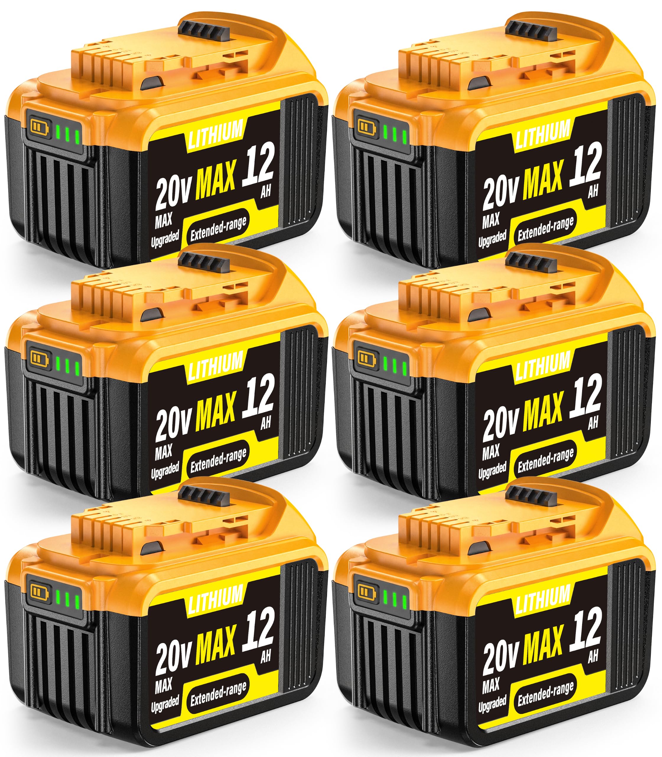 6-Pack 12000mAh High-Capacity Replacement for Dewalt 20V Max