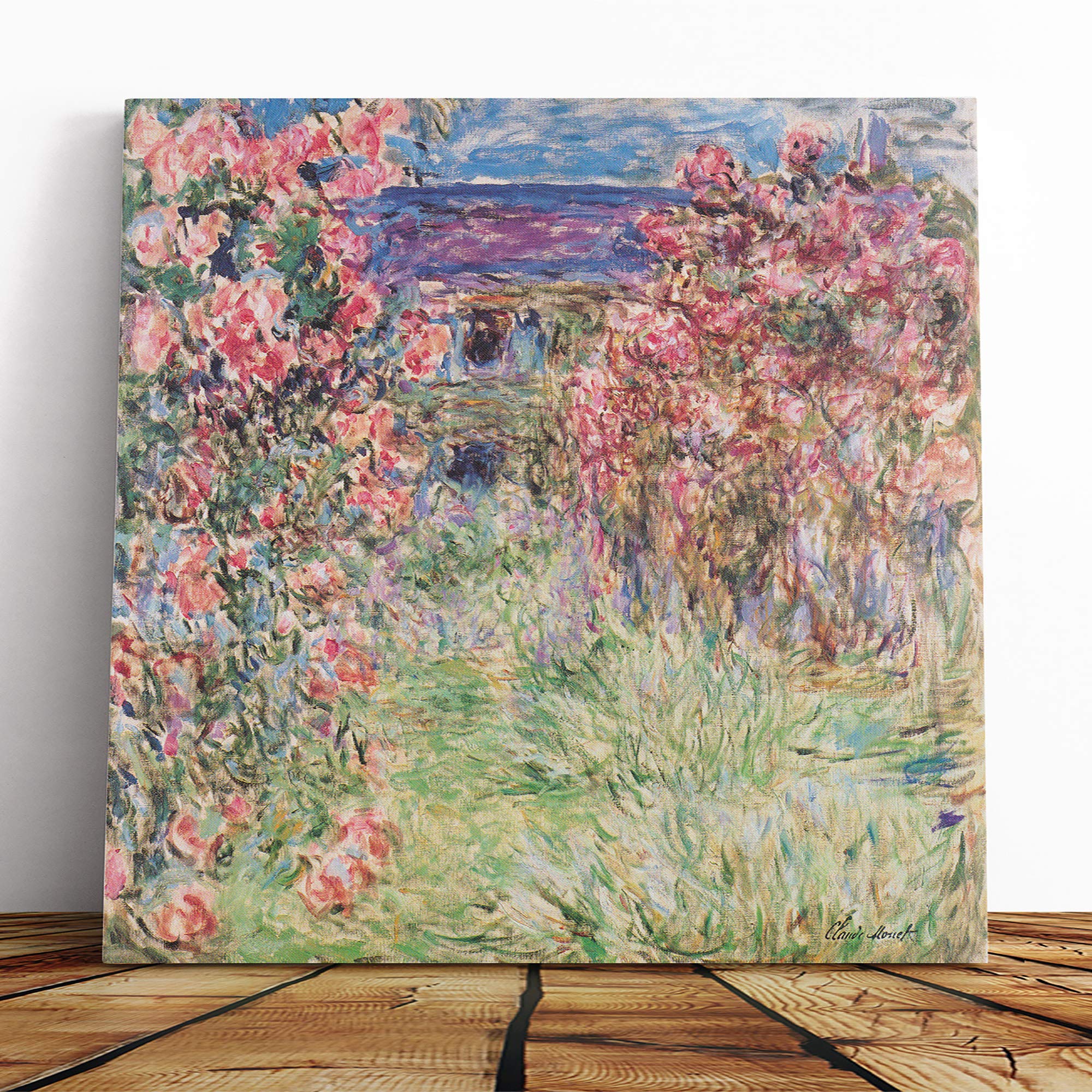 Big Box Art Canvas Print Wall Art Claude Monet Rose House | Mounted and Stretched Box Frame Picture | Home Decor for Kitchen, Living, Dining Room, Bedroom, Hallway, Muli-Colour, 14x14 Inch