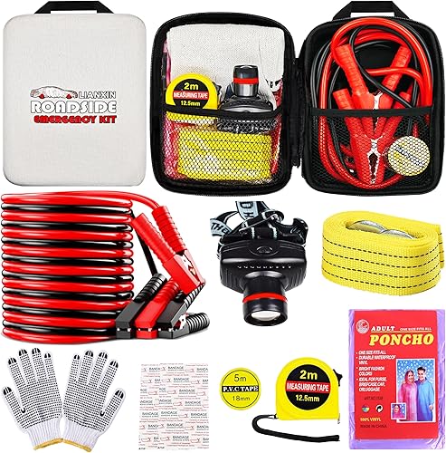 Kit de herramientas de emergencia en carretera para automóvil, kits de emergencia para automóviles, con kit de cables de puente, kit de asistencia