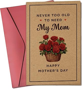 Pawzity Mothers Day Cards for Mom from Daughter, Son - Mothers Day Card for Mom - Happy Mothers Days Cards from Kids - Single 5.3x 8 Flowers Folded Kraft Card with Red Envelope
