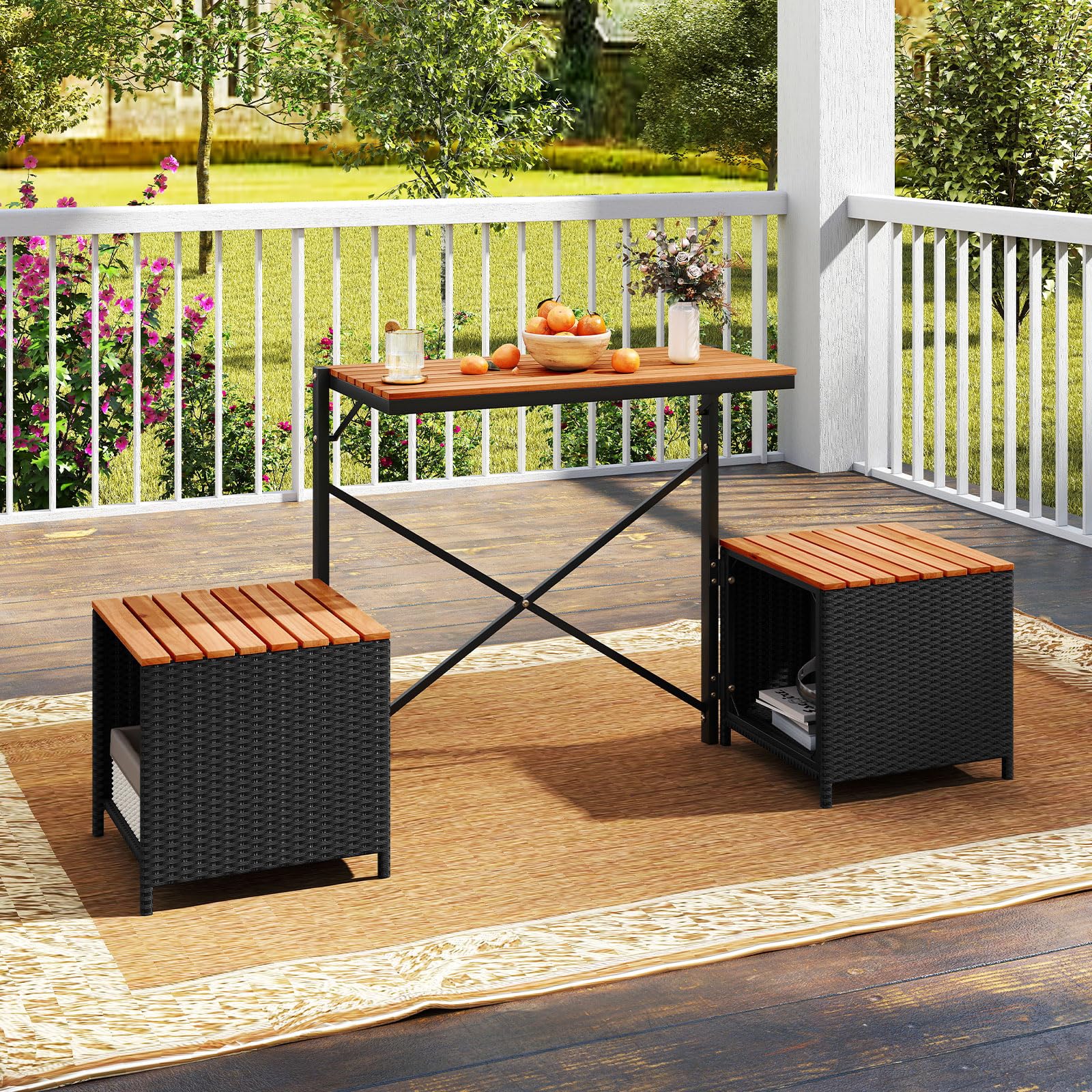 FANTASK 2 in 1 Gartenbank, wandelbarer Outdoor-Bank & Picknicktisch, Balkonmöbel Kleiner, Balkonset Sitzgruppe für Garten, Terrasse