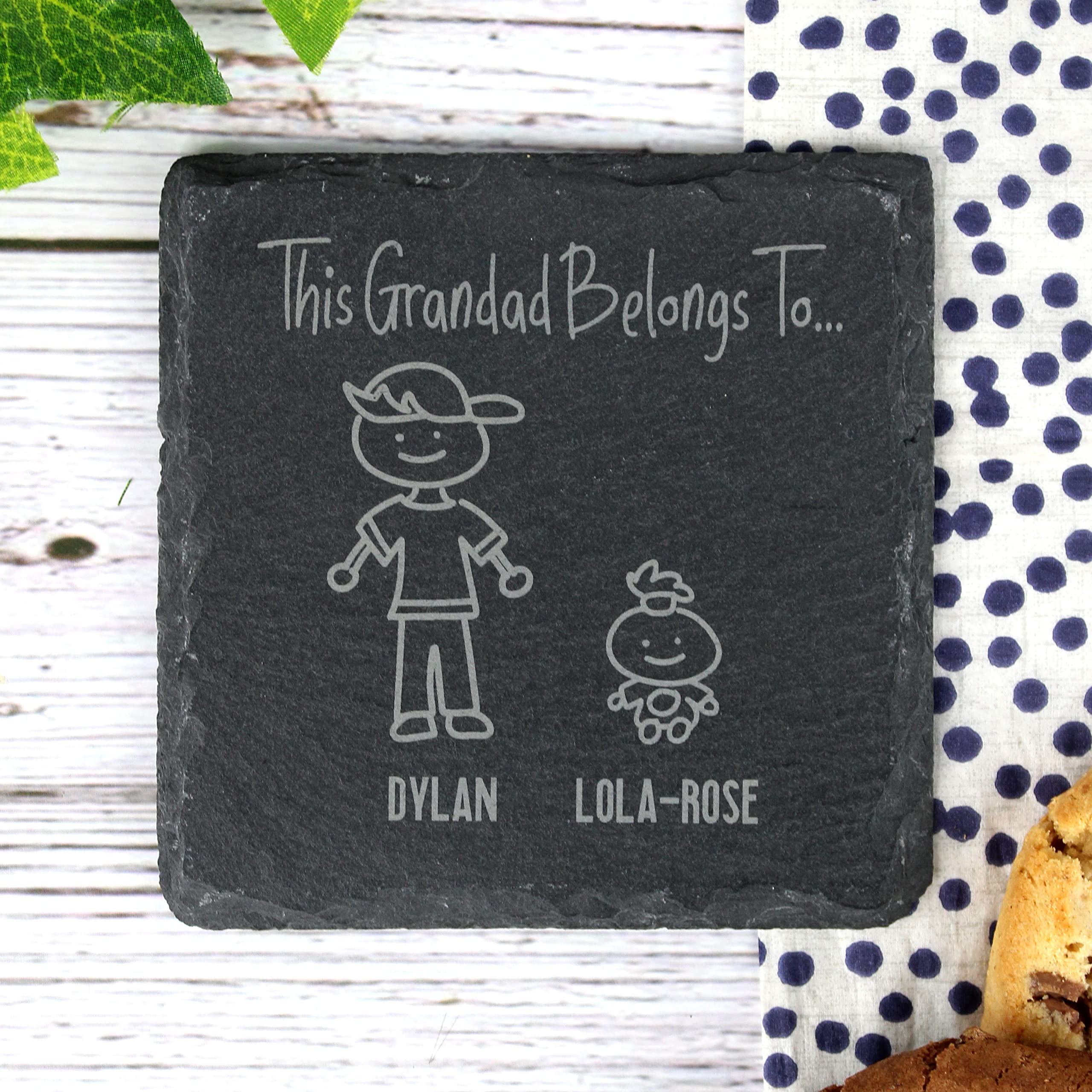 Ebuygb Grey Personalised Square Slate Coaster, This Grandad Belongs To Coaster, Father's Day, Birthday Gift, Present For Grandpa, Grandfather, Engraved Drinks Coaster