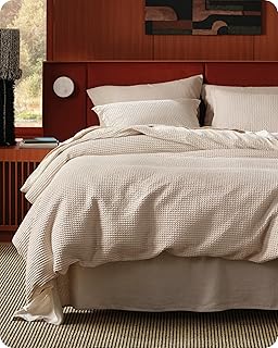 Bedsure Cotton Duvet Cover Queen Size - 100% Cotton Waffle Weave Beige D...