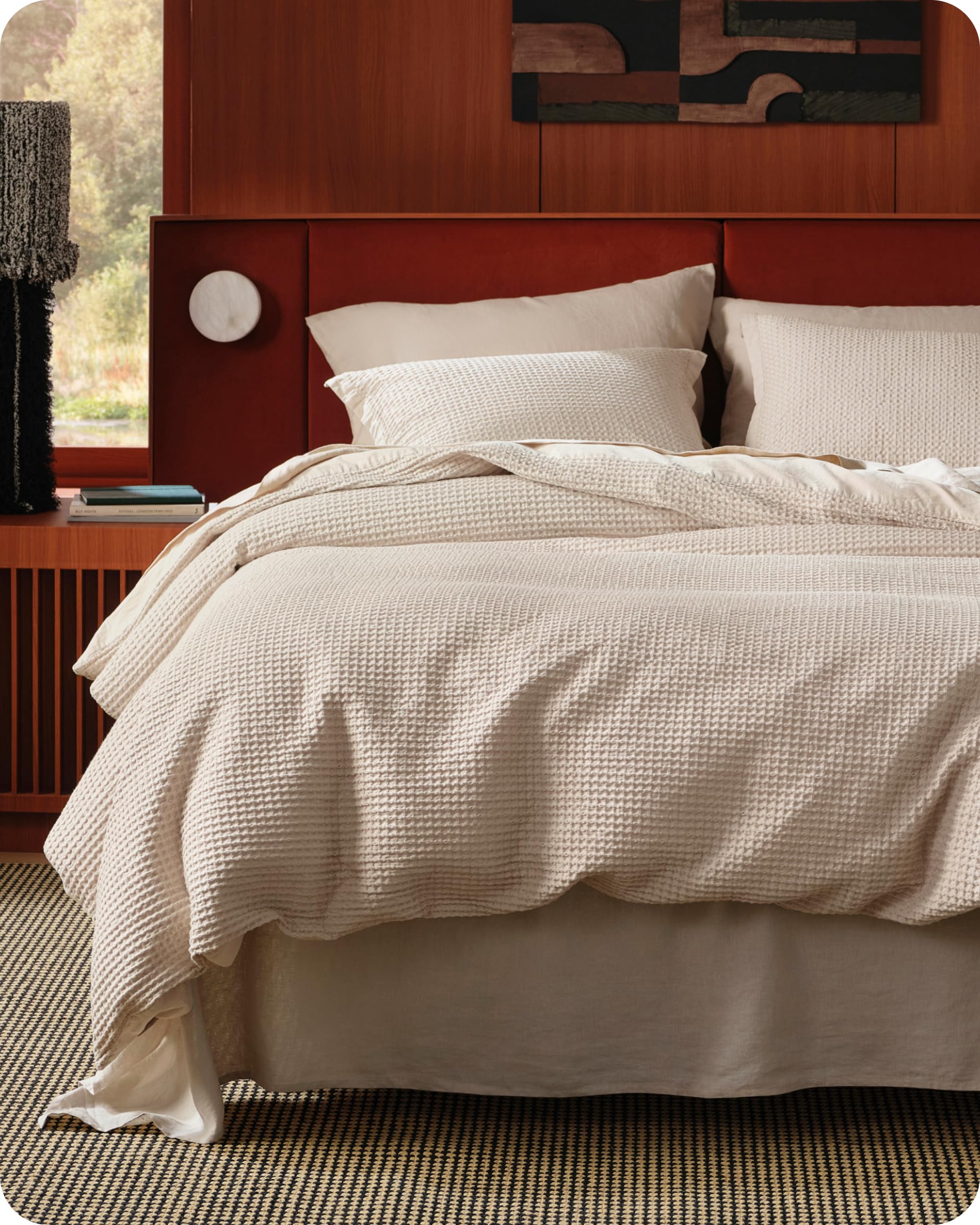 Bedsure Cotton Duvet Cover Queen Size - 100% Cotton Waffle Weave Beige Duvet Cover Queen Size, PureWoven Breathable Bedding Set for All Season, 3