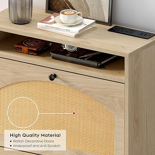 Miniatura 6 de Wanttii Armario de almacenamiento de zapatos, organizador independiente con puertas de ratán, armario estrecho para zapatos, gabinete oculto delgado