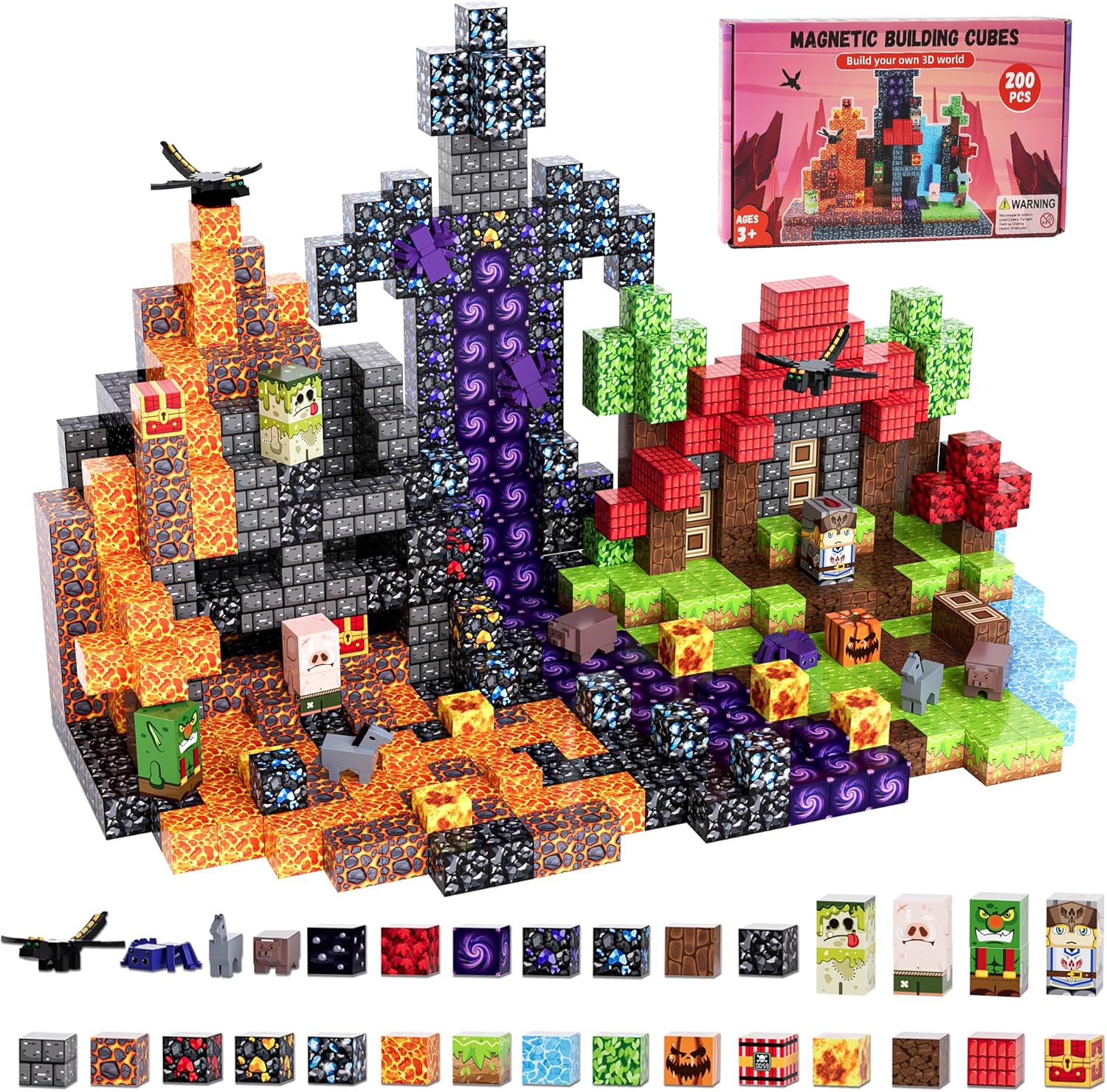 200PCS Magnetic Blocks, Magnetic Building Blocks, 0.8in Magnetic Building Cubes, STEM Game Stacking Toys for Kids, Birthday Gifts for Boys and Girls Age 3+ Years Old