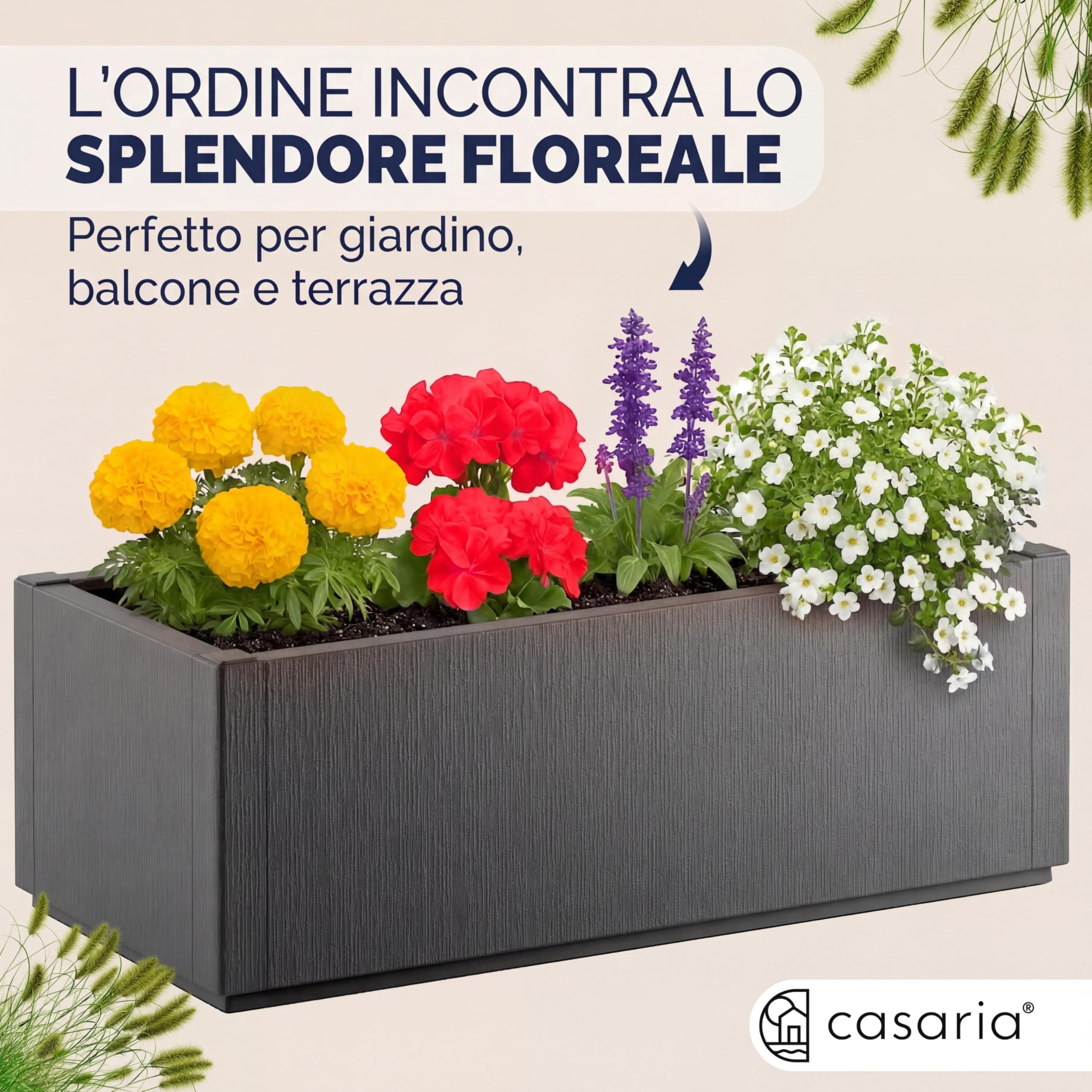 Casaria® 2x Fioriera da Esterno Ethica in Plastica 80L 80x36x35cm Base Drenante Fioriere da Giardino Vaso Grade per Fiori Vasi per Piante Rettangolari